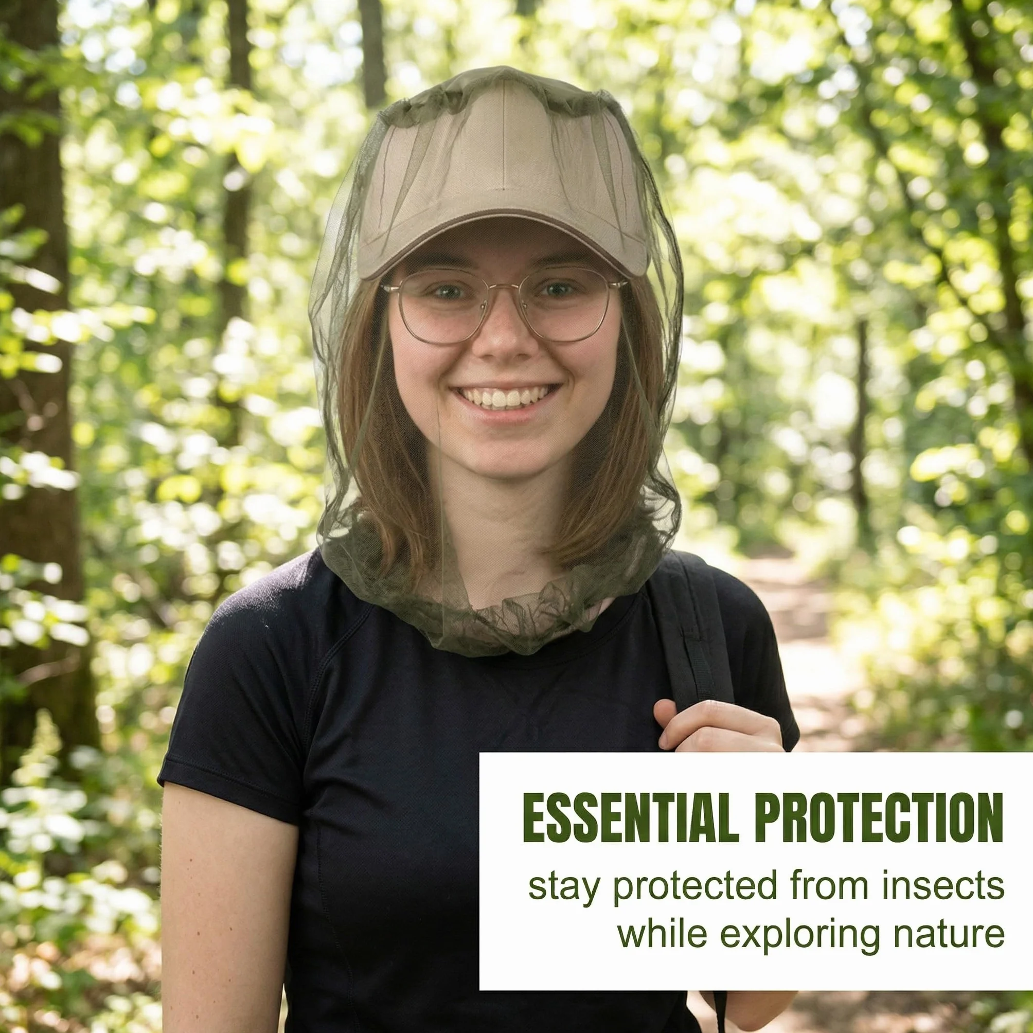 Zanzariera per Testa Rete Antizanzare Viso in Nylon Maglia Fine 50cm Verde Militare Protezione Insetti Campeggio Pesca Trekking