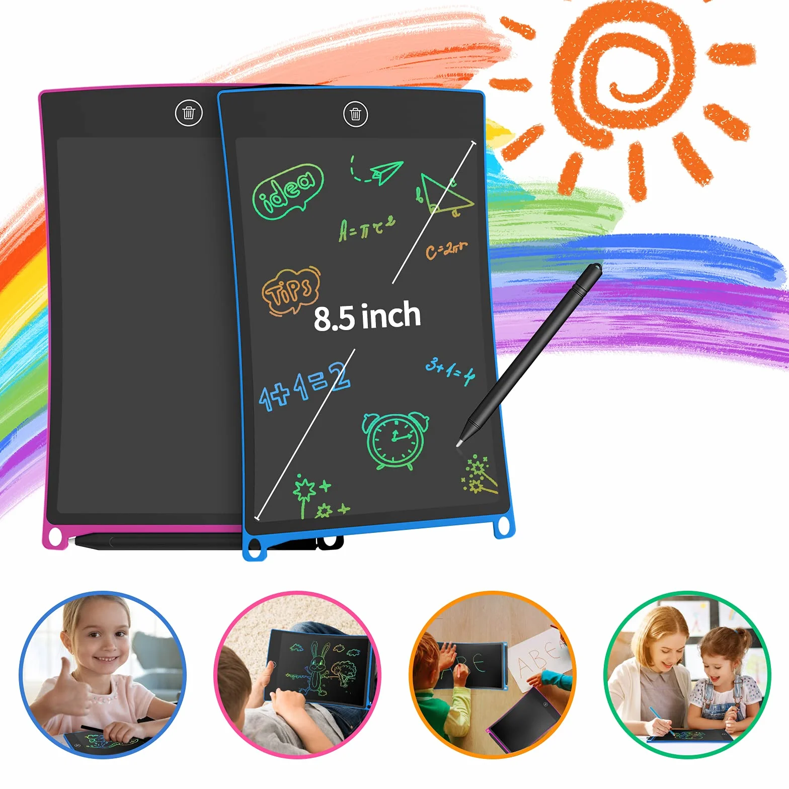 HOMESTEC 2 Pezzi Tavoletta Grafica LCD 8,5 Pollici Display Colorato, Scrittura Disegno Cancellabile, Regalo Bambini 3-7 Anni (Rosa+Blu)