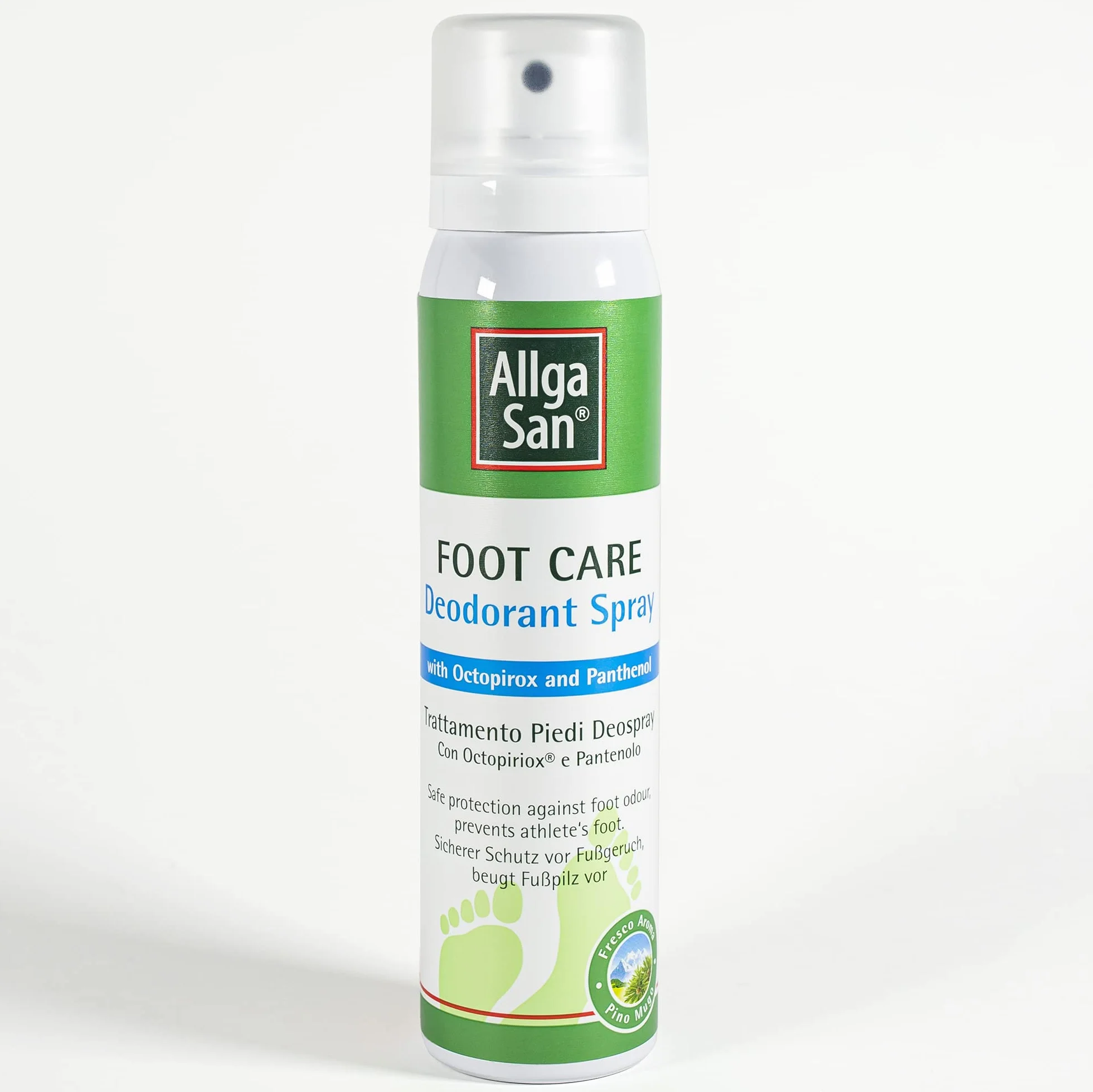Allga San Deospray Deodorante Scarpe Spray Antiodore 100 ml Trattamento al Pino Mugo per Piedi Freschi e Asciutti