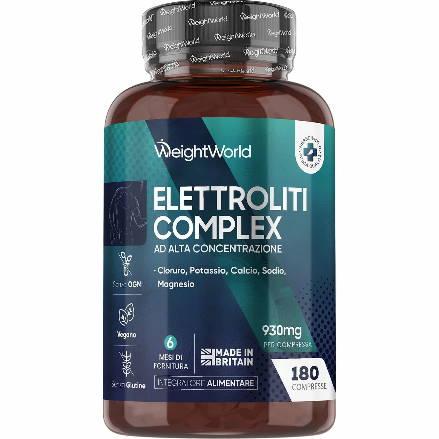 Elettroliti Vegani Integratore 5 Sali Minerali Magnesio Potassio Cloruro Sodio Calcio 180 Compresse