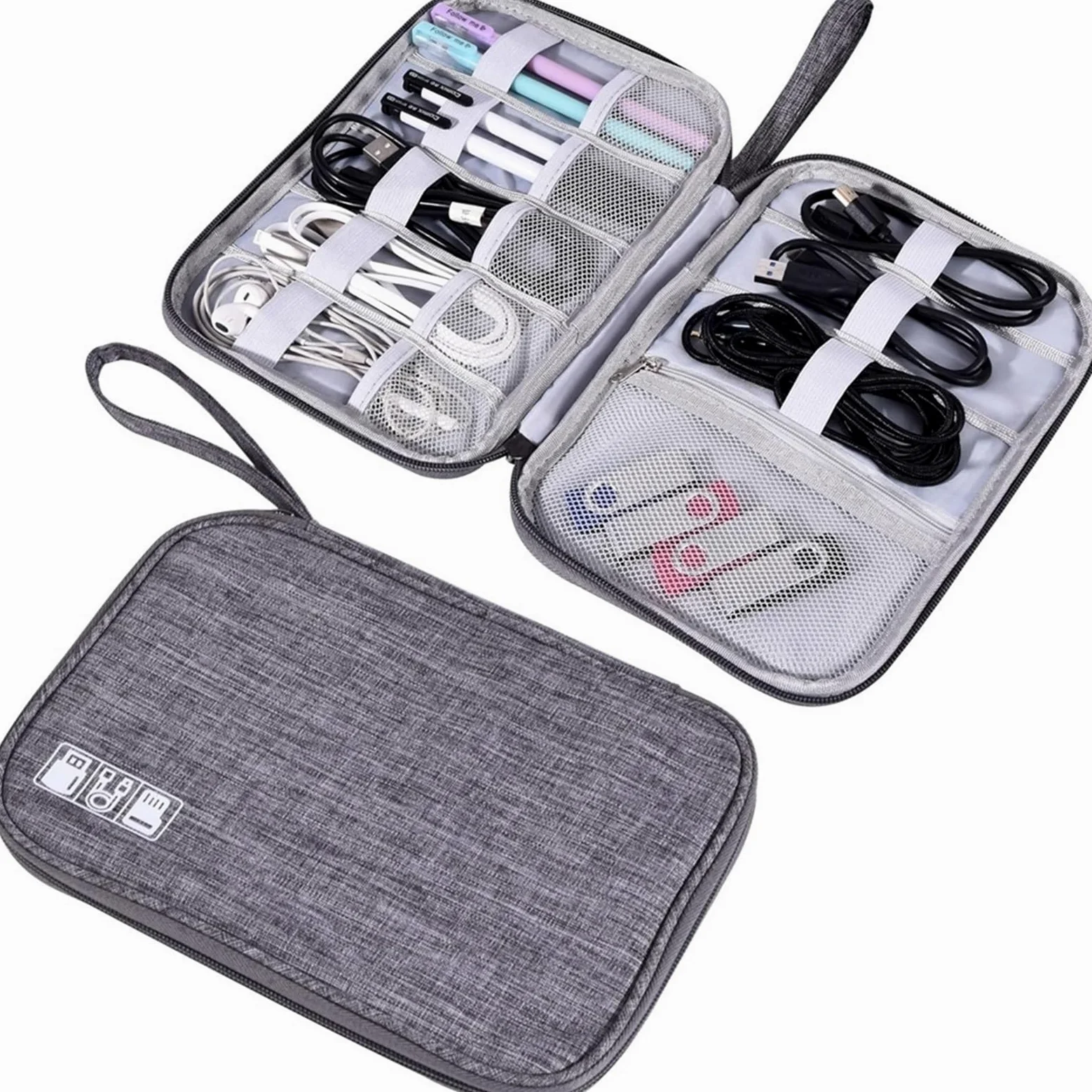 Organizer Cavi Borsa for Organizer for Elettronica da Viaggio da 2 Pezzi Custodia for Cavi Portatile for Accessori elettronici Borsa for Trucco da Viaggio for organizzazione di Range(Grey)