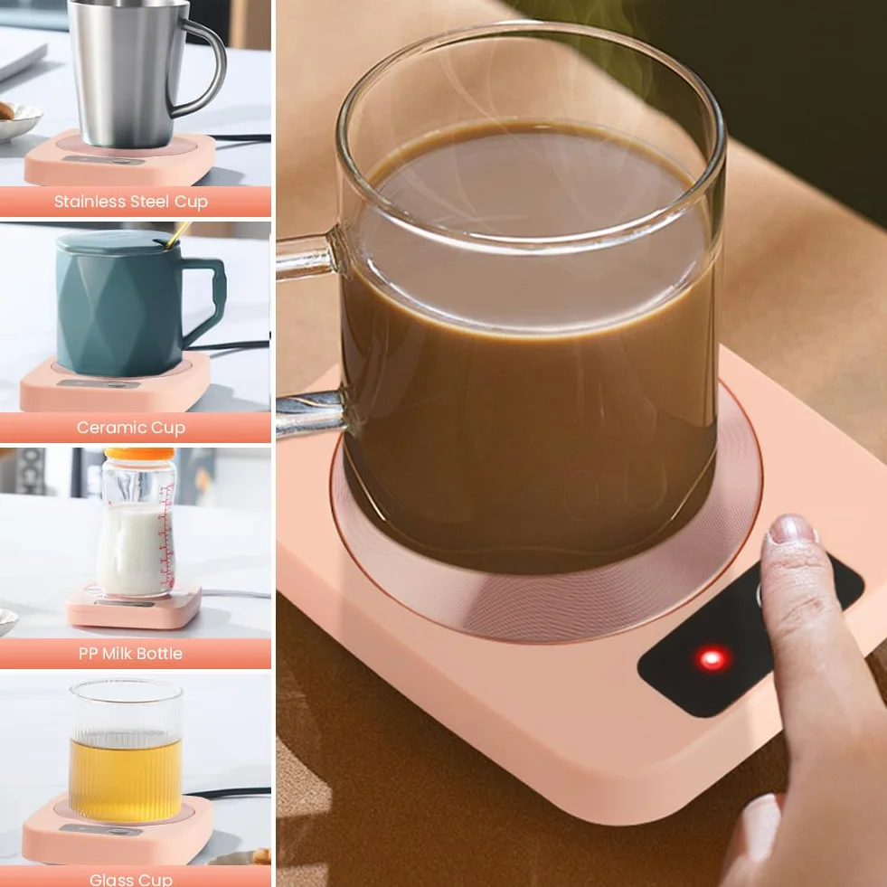 Scalda Tazza da Scrivania, 55℃ Scalda Tazza Elettrico Warm per Caffè Bevande Tè Scalda Latte 220V 16W Portatile Elettrico Scaldatazze Scalda Tazze Mini Cuscinetto Riscaldante per Tazze Ros