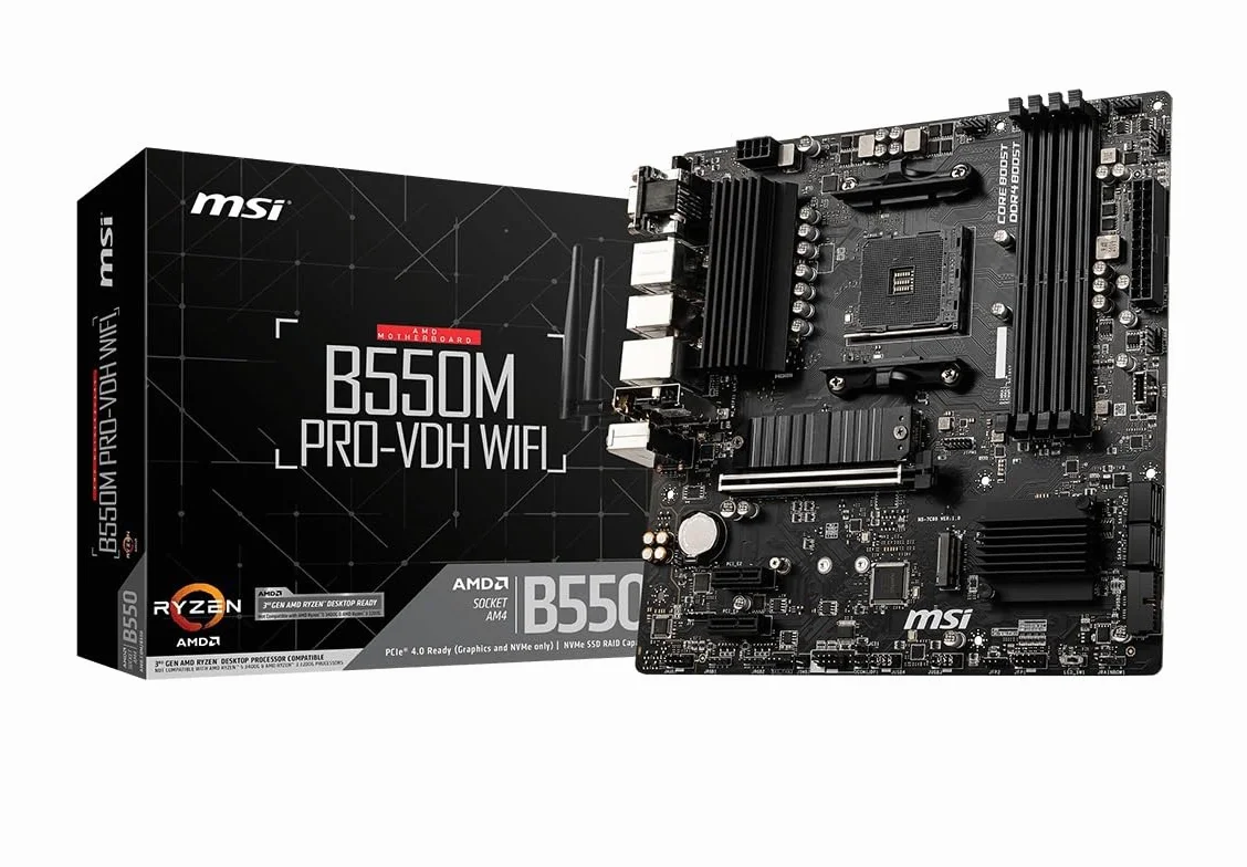 MSI B550M PRO-VDH WiFi Scheda madre (AMD AM4, DDR4, PCIe 4.0, SATA 6Gb/s, M.2, USB 3.2 Gen 1, Wi-Fi, D-SUB/HDMI/DP, Micro-ATX)
