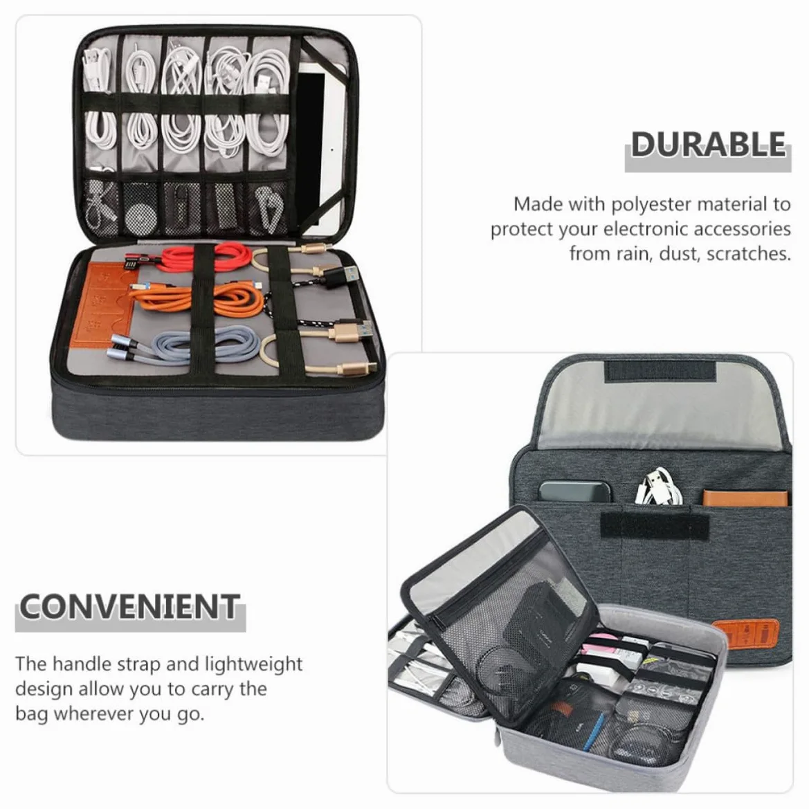 OSALADI Borsa Organizer per Cavi da Viaggio Grande Capacità in Poliestere Doppio Strato e Tasche per Cellulare per Viaggi