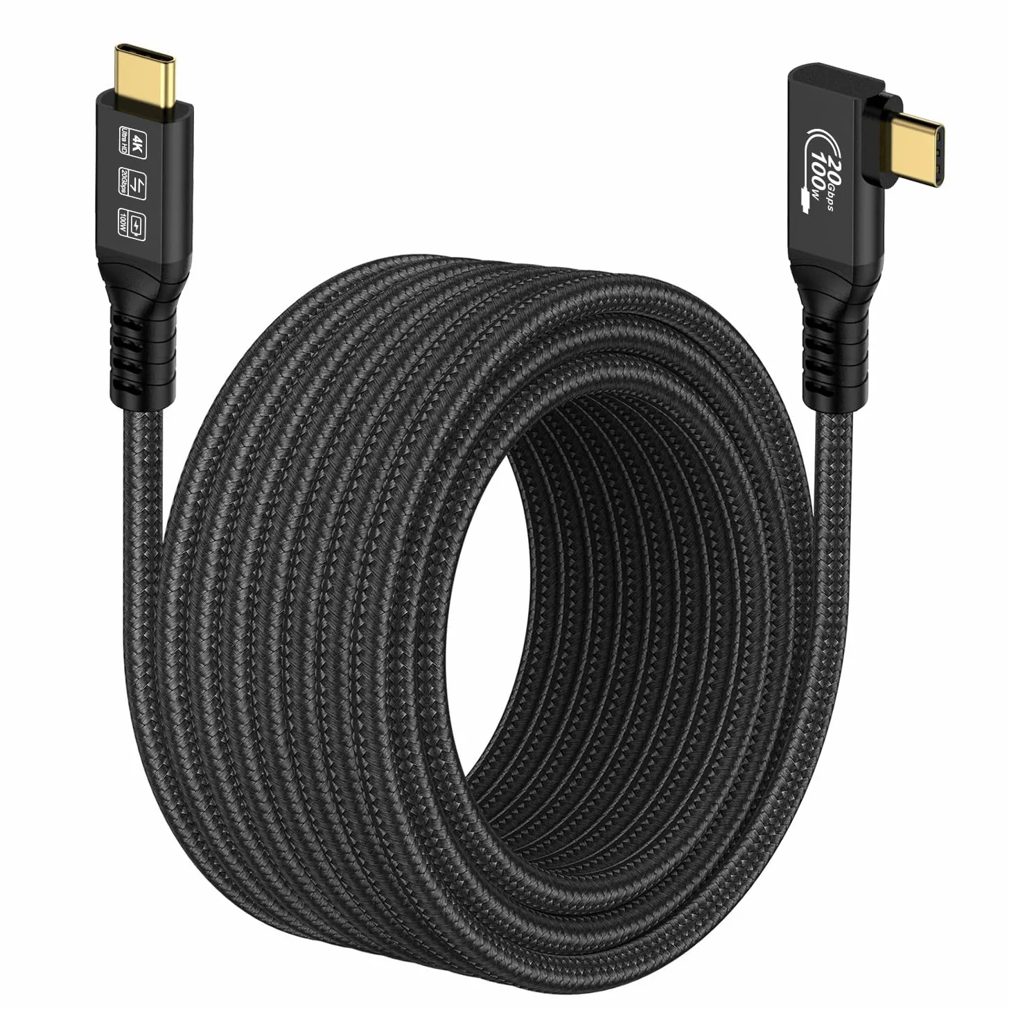 Cavo di prolunga curvo USB C 3.2 Gen-2 per trasferimento dati, cavo di ricarica da 20 Gbps, uscita video 4K di tipo C, compatibile con computer Thunderbolt 3 USB-C (USB 3.2 a gomito a 90