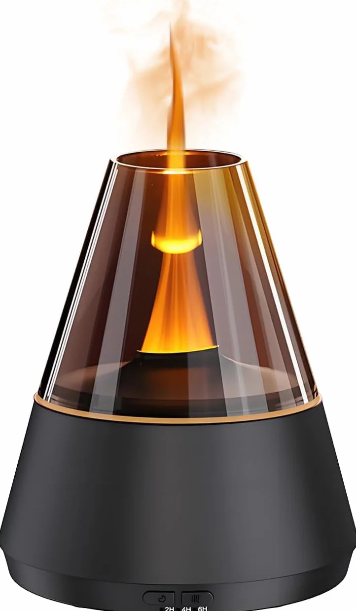 Qumox A9 Diffusore Aromi Fiamma 150ml Umidificatore Oli Essenziali Effetto Fiamma Luce Multicolore Timer Spegnimento Automatico Nebbia Fredda Ultrasonica