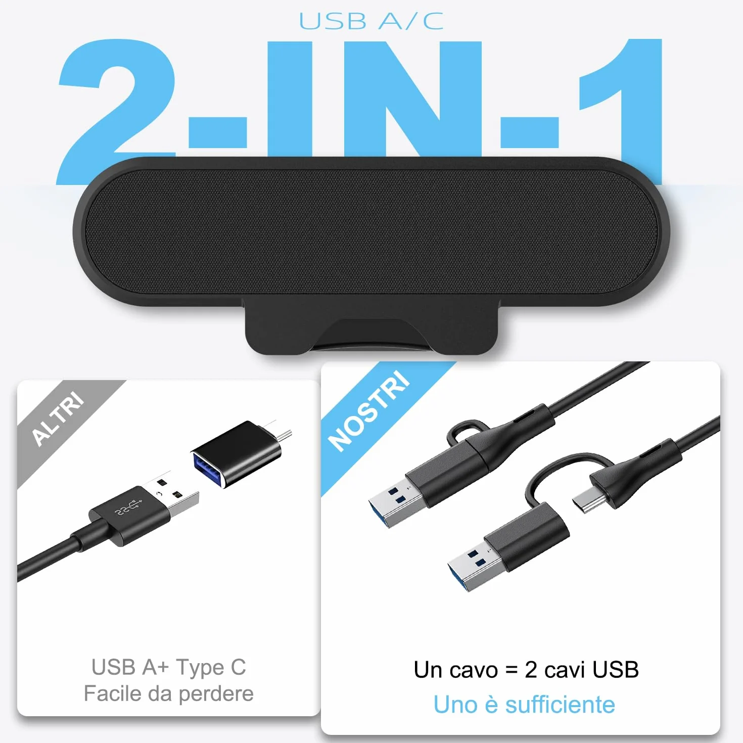 Altoparlanti per Monitor PC 10W USB A Type C Nero