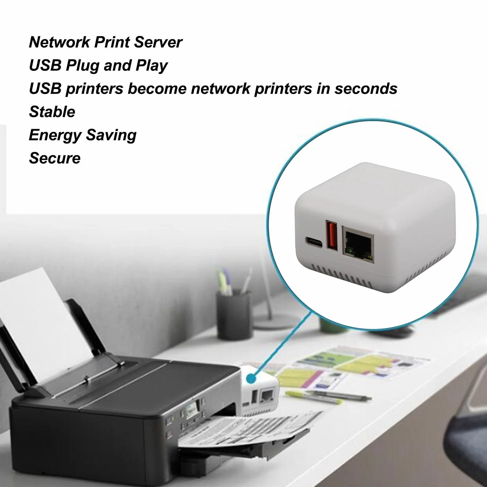 Server di Stampa Wireless, Server di Stampa di Rete USB 2.0, Server Azionario di Stampa LAN 5V, Server di Stampa Wireless per Android per 3.4 100-240V (Spina europea)