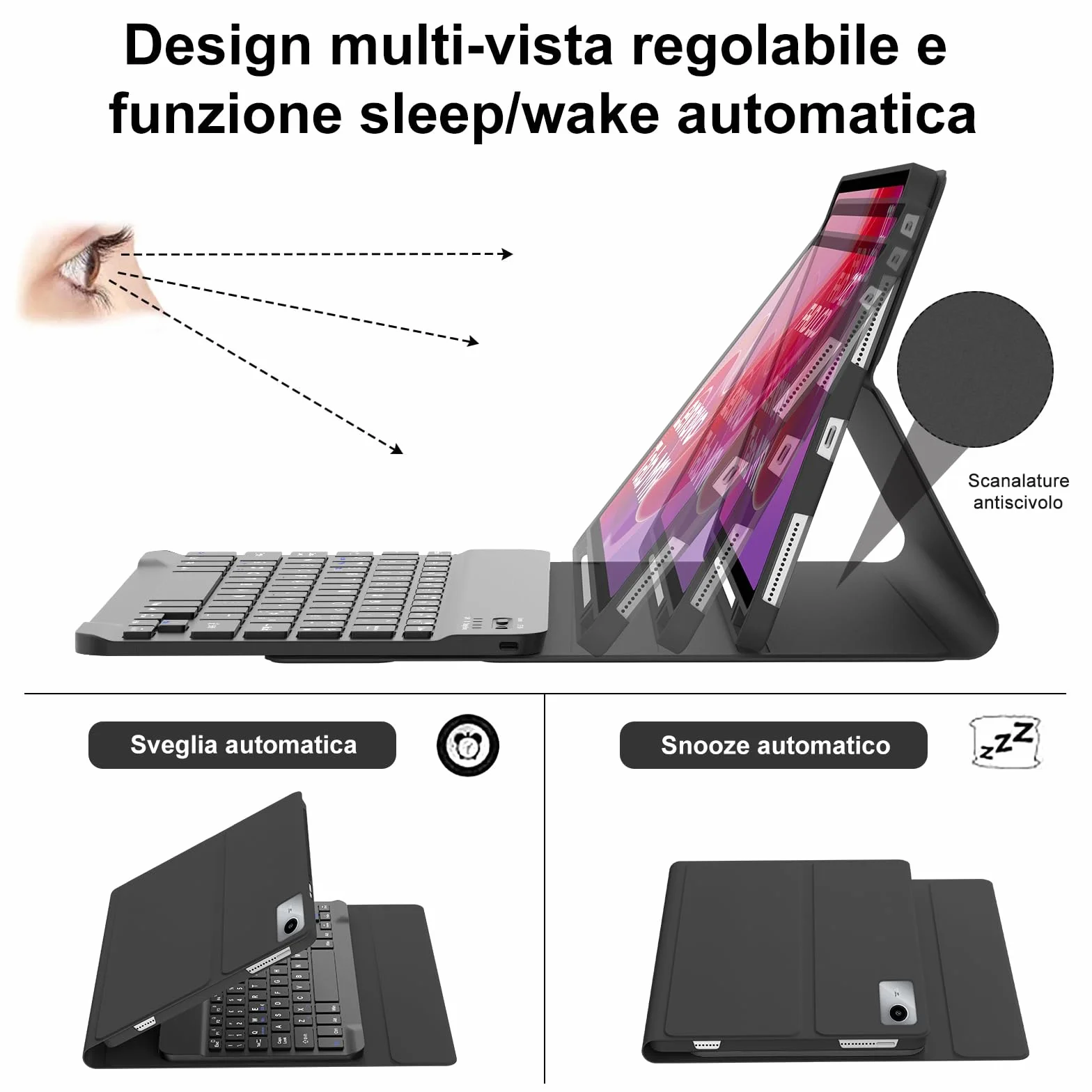 IVEOPPE Tastiera per Lenovo Tab M11 11" 2024, Cover Tastiera Layout Italiano Wireless Bluetooth per Lenovo Tab M11 11" 2024 (TB330FU/TB330XU),Nero