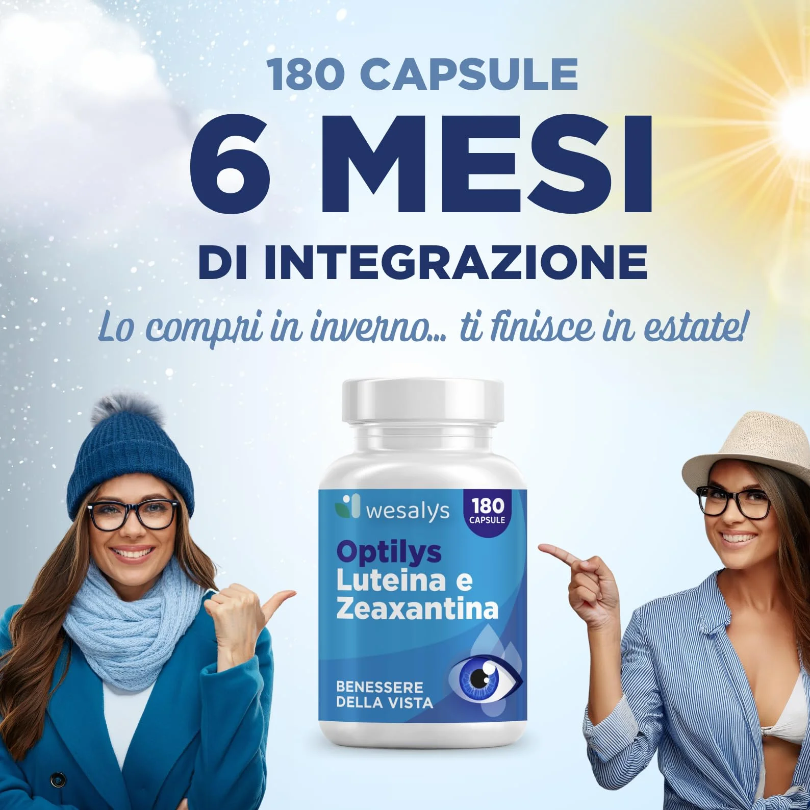 Integratore Occhi con Luteina e Zeaxantina Alto Dosaggio 180 capsule Optilys