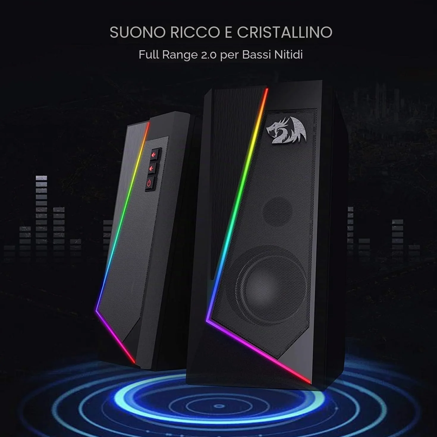 Redragon GS520 Anvil RGB Desktop Altoparlanti stereo PC 2.0 canali LED bassi potenziati controllo volume
