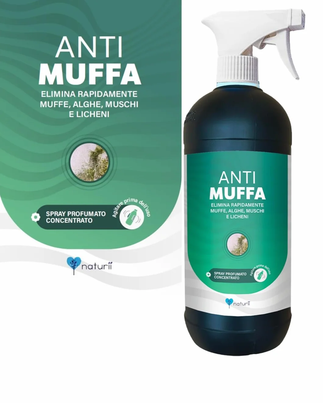 Naturìì Spray Antimuffa PROFUMATO 1L Elimina Muffe Alghe Muschi Licheni Uso Interno Esterno