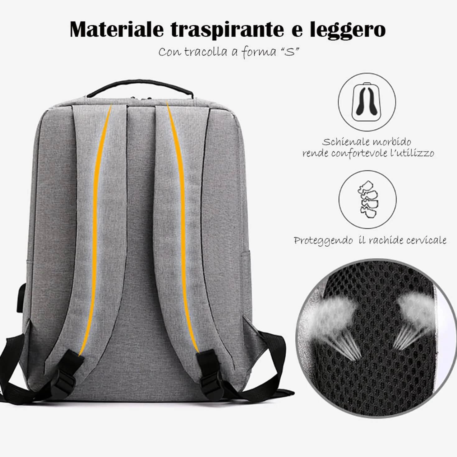 Mixroom - Zaino Porta PC Uomo Laptop Borsa per PC Portatile porta Computer Custodia Notebook 15" Due Tasche Frontali Con Attacco USB Z1