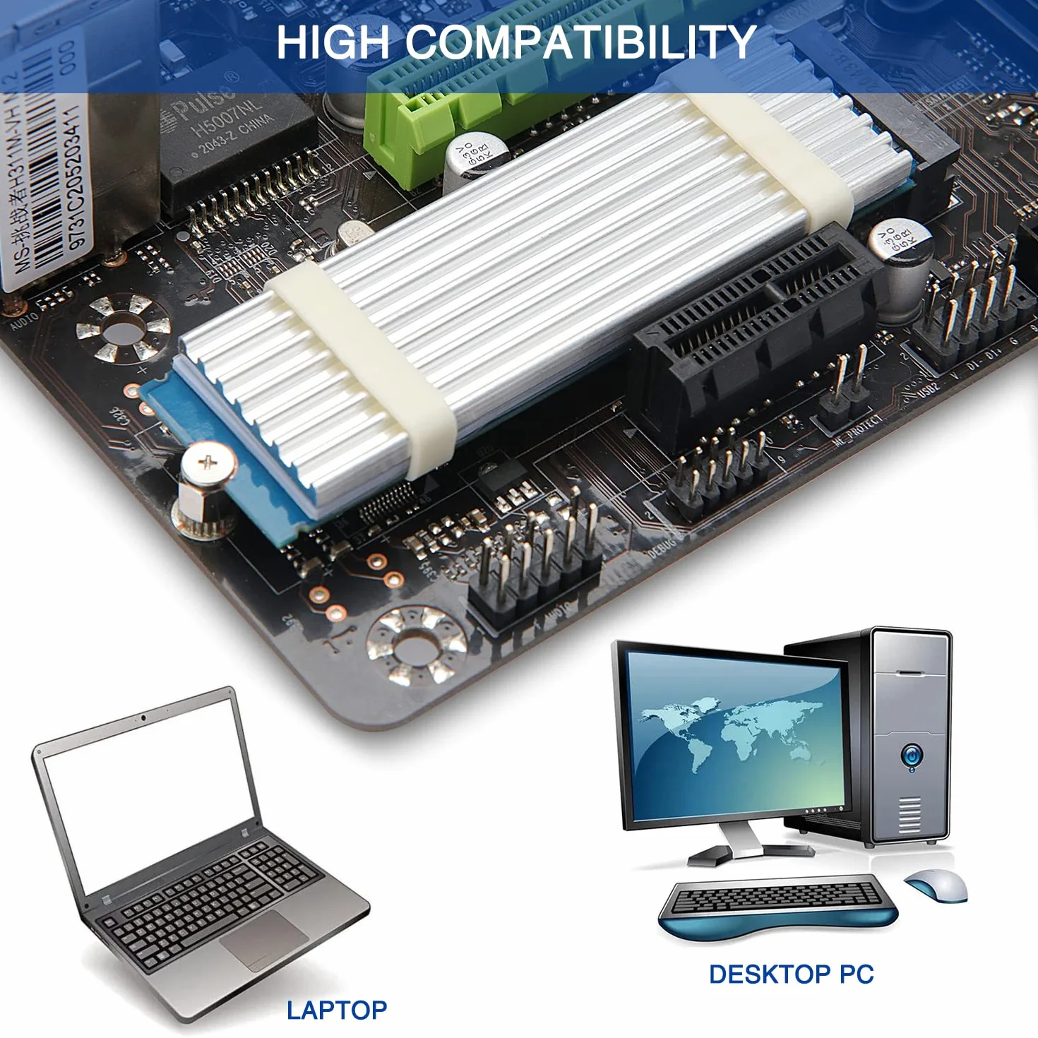 4 Pezzi Alette di Raffreddamento M.2 SSD, VooGenzek Dissipatore di Calore in Alluminio, con Viti SSD M.2 e Cuscinetto Termico in Silicone, per Computer Portatile Desktop, 70x22x3mm, D'argento