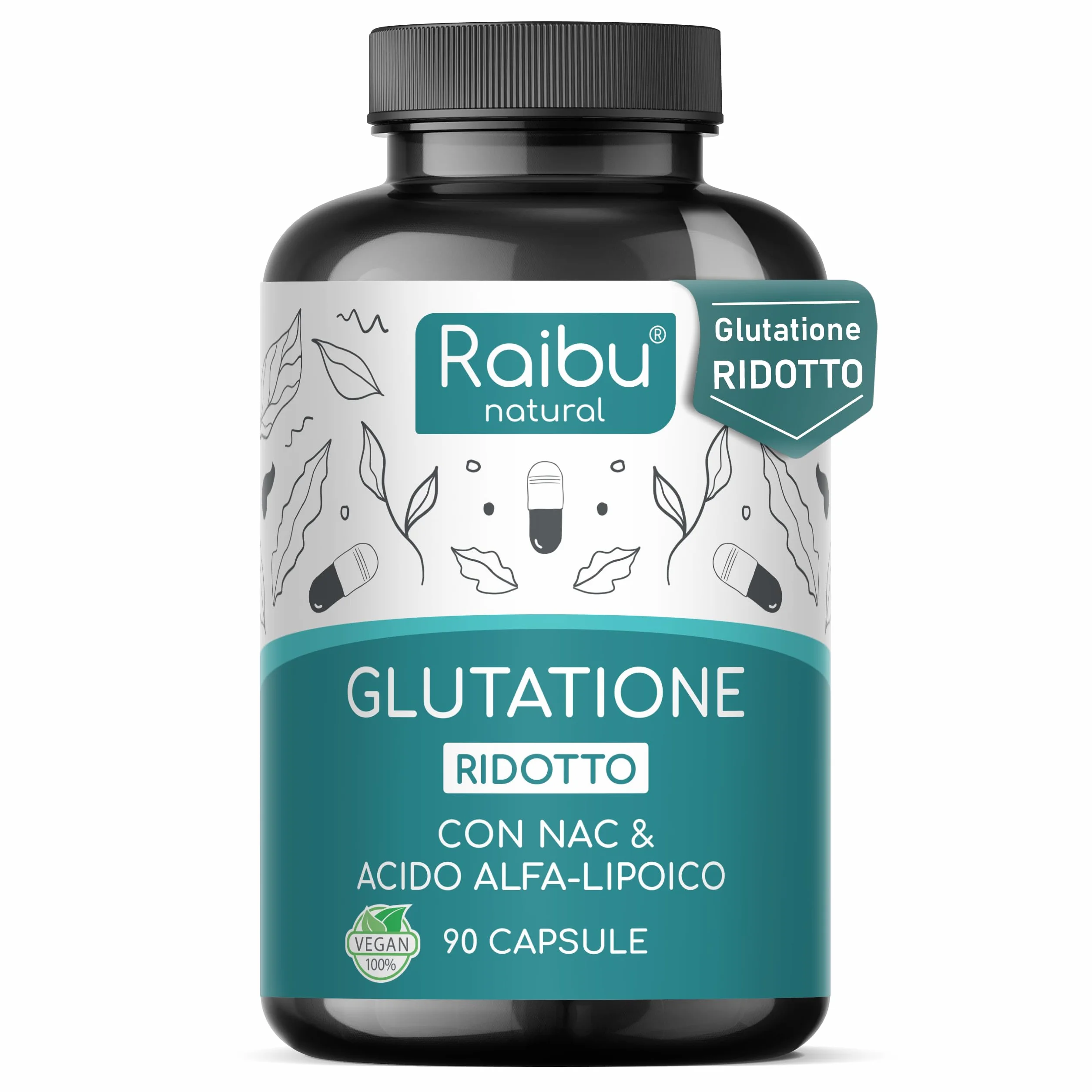 Glutatione Forte Ridotto L-Glutatione con NAC Acido Alfa-Lipoico L-Glicina Antiossidante Bioattivo 250 mg per Capsula 90 Capsule Vegane