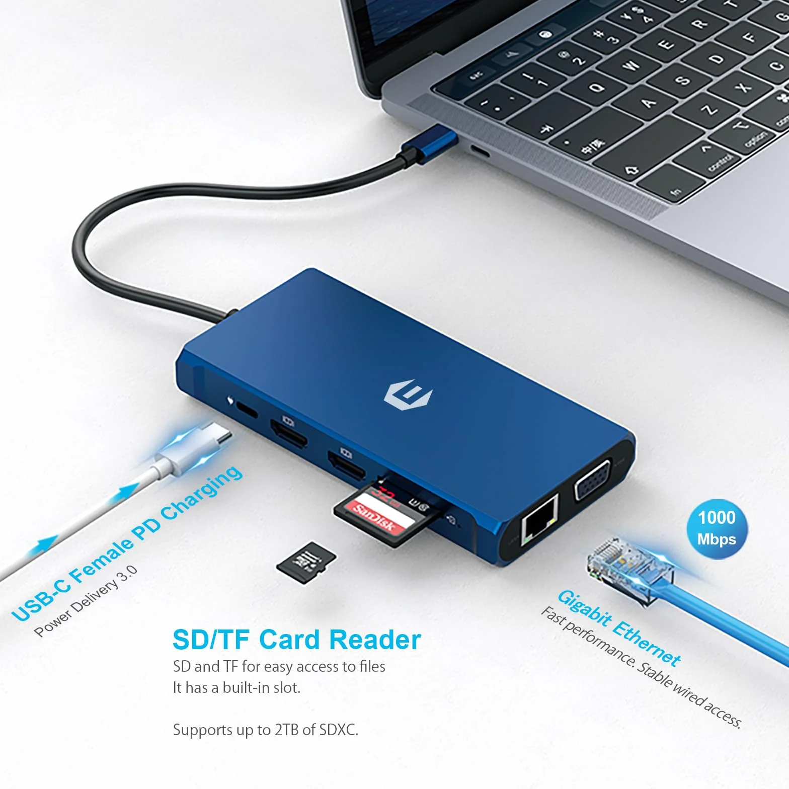 Hub USB C, 12 in 1, splitter USB C con 2 x 4 K, 100 W PD, USB C 3.0, 4 USB A, USB C Hub LAN per Dell/HP/Lenovo