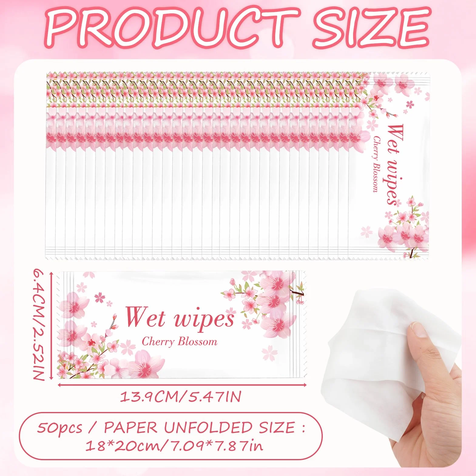 Salviettine umidificate confezionate singolarmente 50 panni rinfrescanti fiori di ciliegio delicate sulla pelle
