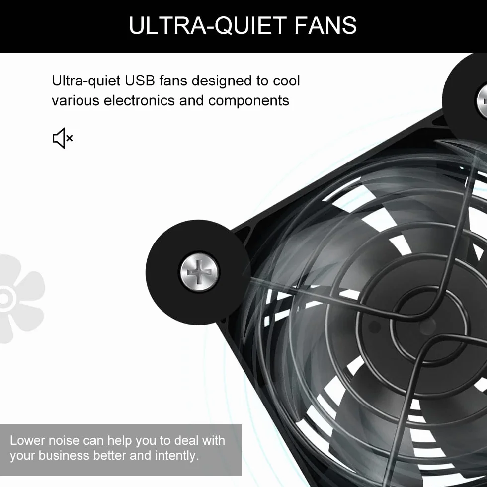 2 mini ventilatore USB da 80 mm, controllo multi-velocità, riduzione del calore per router, console di gioco, TV Box, destinatario, modem, DVR, PlayStation, cabina AV