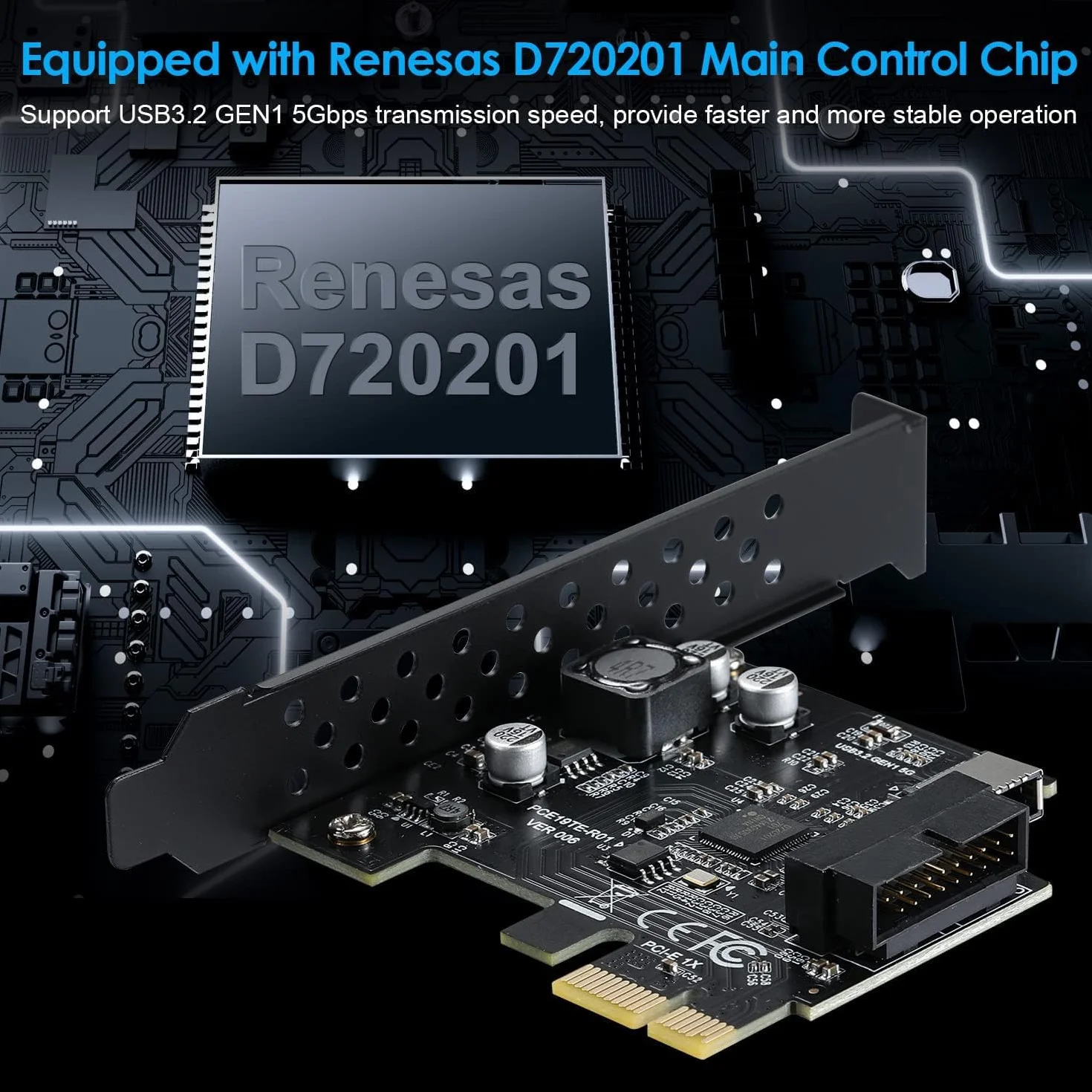 Connettore da pannello frontale PCI-E 1X a USB 3.2 GEN1 5 Gbps a 20 pin (all'intestazione del pannello frontale di tipo C),Scheda di espansione con presa USB 3.0 a 19pin