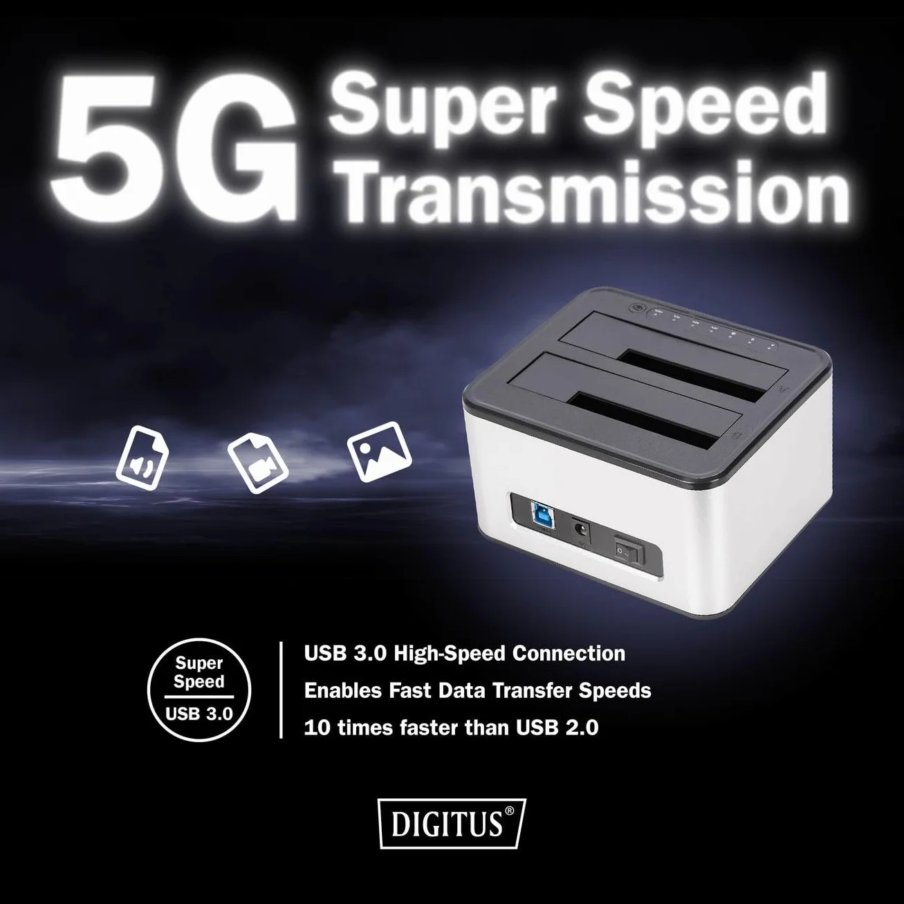 DIGITUS DA-71540-2 Docking Station SATA HDD Duale USB 3.0 per SSD e Hard Disk 2,5"/3,5" SATA 3 Funzione di Clonazione Grigio