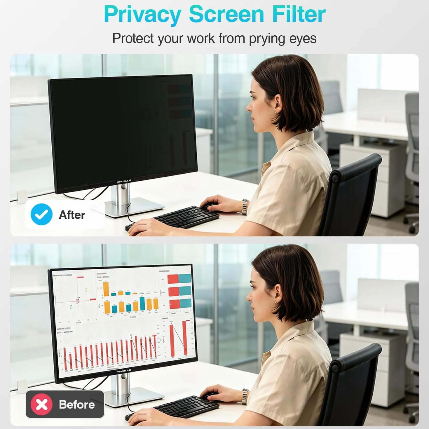 Pellicola Protettiva Privacy per Monitor 27 Pollici 16:9 (59.8 x 33.7 cm), Antiriflesso e Anti-Luce Blu, Rimovibile, Anti-Spy Film per Ufficio