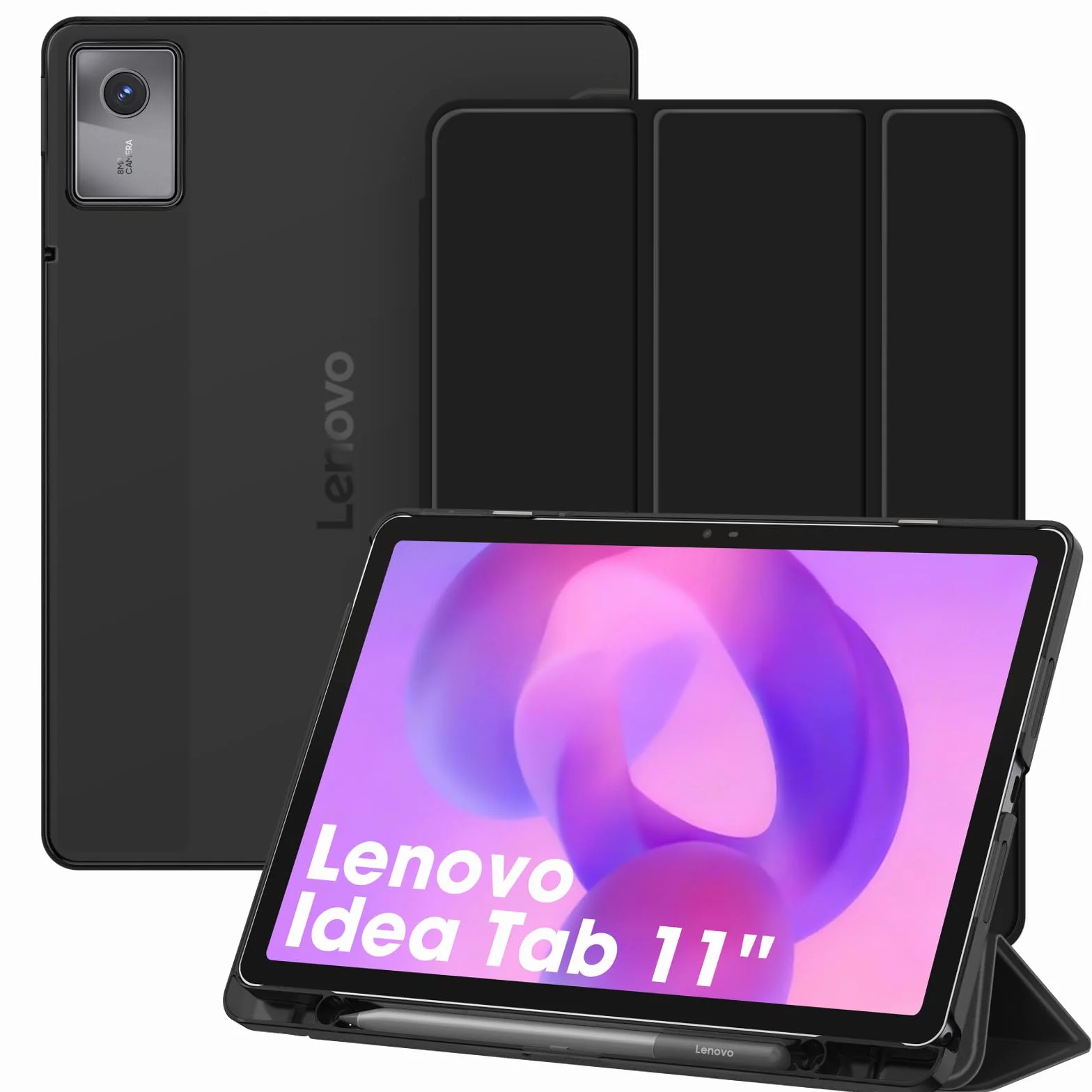 FINTIE Cover per Lenovo Idea Tab 11 Pollici 2025 TB-336ZU/TB-336FU Custodia Posteriore Opaca Traslucida con Portapenne Auto Sveglia/Sonno, Nero