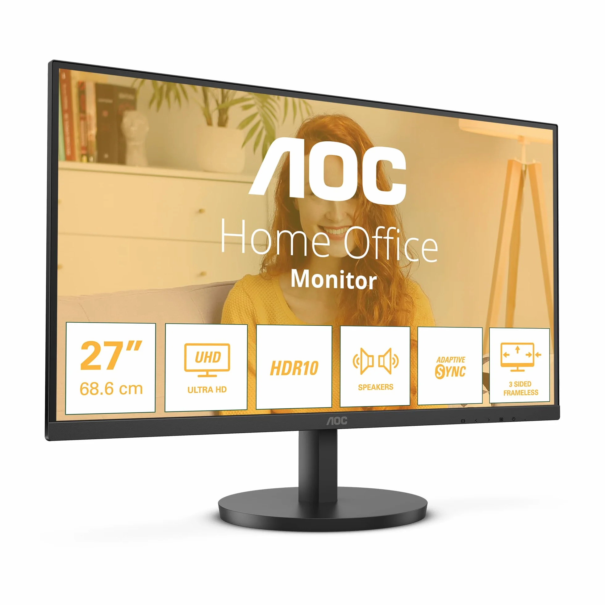 AOC U27B3A - Monitor UHD da 27 pollici, altoparlanti, HDR10 3840x2160, 60 Hertz, HDMI 2.0, DisplayPort 1.4 nero, 27 pollice 4K IPS, 60 Hz