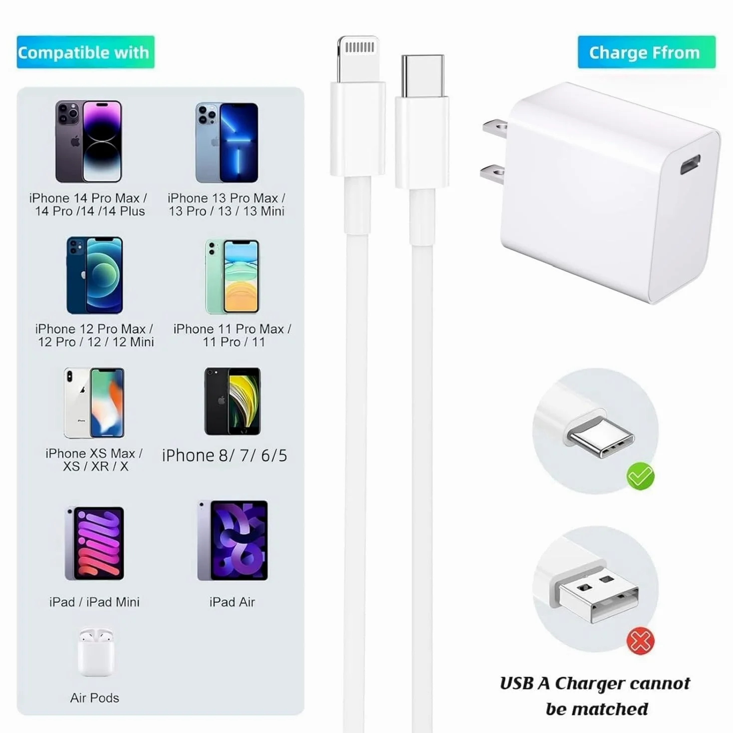 Cavo extra lungo da USB C a Lightning, 3 m, certificato MFi, 27 W, ricarica rapida, compatibile con iPad/iPhone 14/14pro/13/12/11/11Pro Max/X/XS/XR/XS/8/7