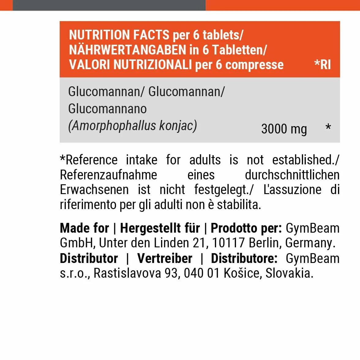 GymBeam Glucomannano 120 cpr Fibra Alimentare Solubile da Radice di Konjac
