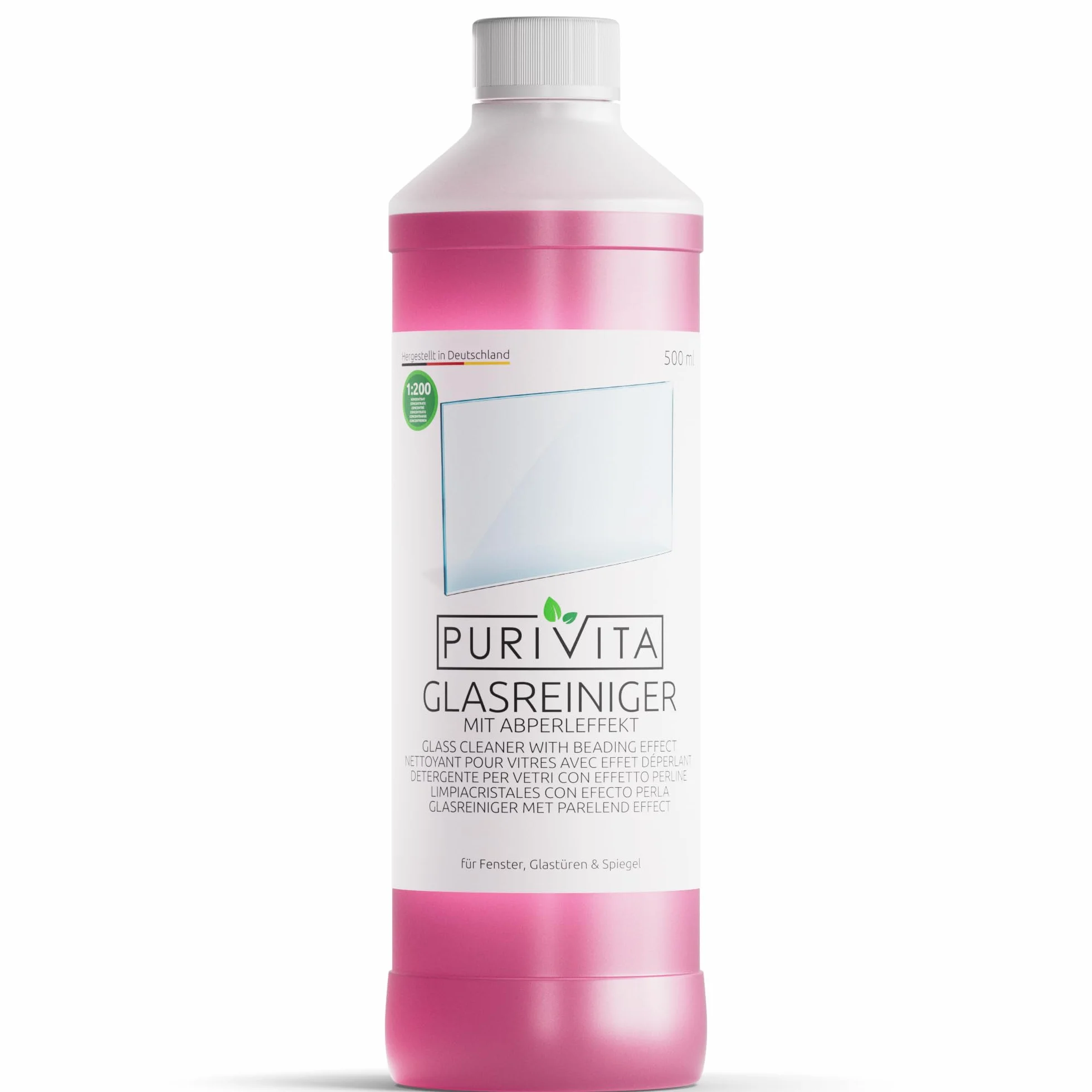 PURIVITA® Detergente per Vetri Concentrato 1:200 500ML - Idrorepellente Scudo Antigoccia per Finestre, Specchi e Box Doccia
