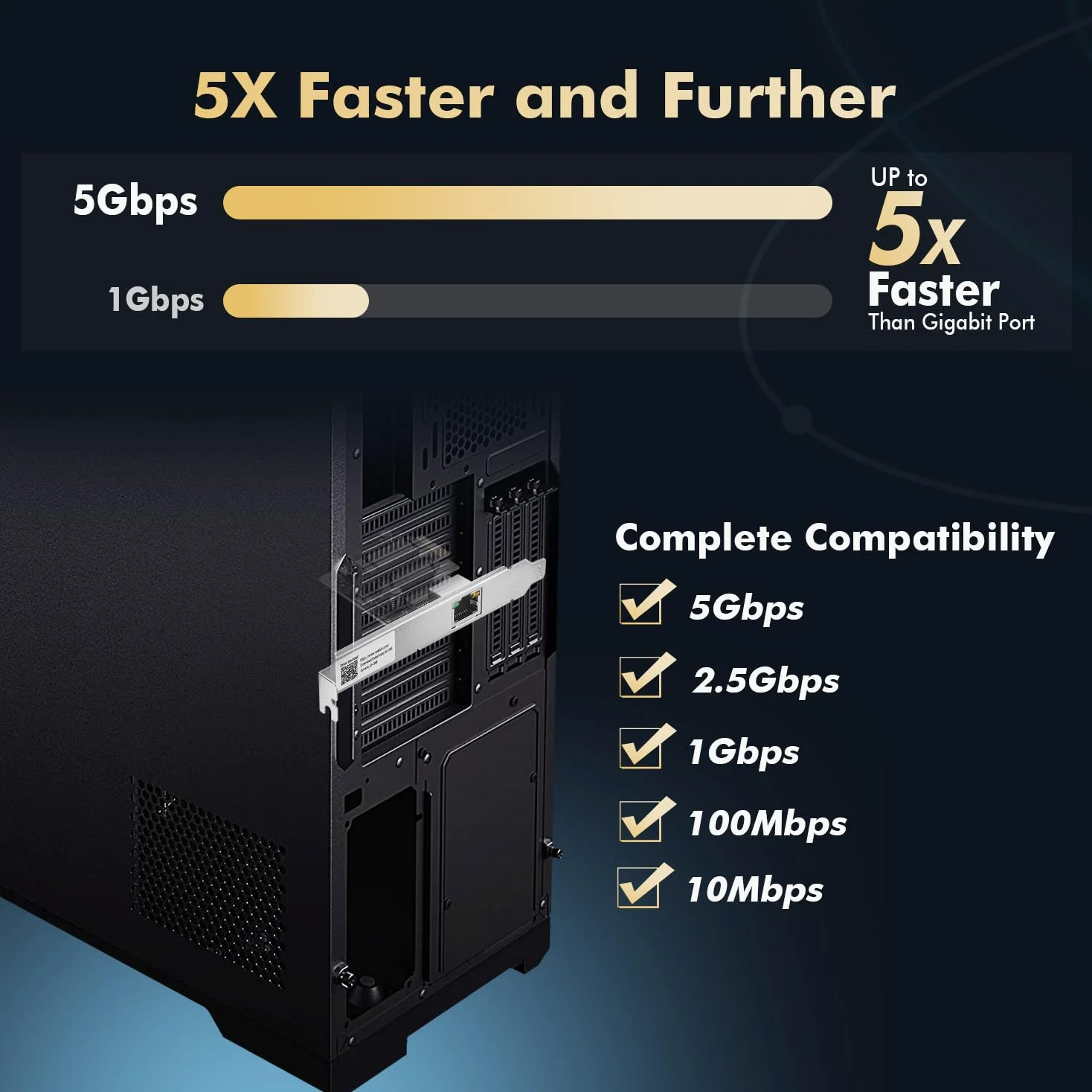 Binardat Adattatore di rete 5G PCIe, RTL8126 5G/2.5G/1G/100Mbps Ethernet Card RJ45 LAN Controller a basso profilo, supporto PXE per Windows 11/10, Linux