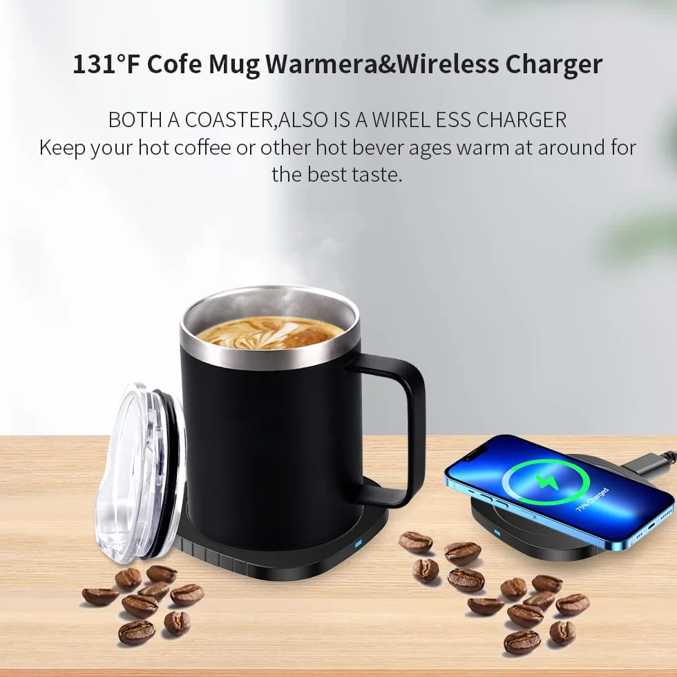 300ml Scalda Bevande Tazza USB 2 in 1 Elettrico Riscaldatore di Caffè Smart Temperatura costante 131 ℉ / 55 ℃ Set Scaldatazze Riscaldato per Casa e Ufficio Latte Acqua Tè Scaldabevande