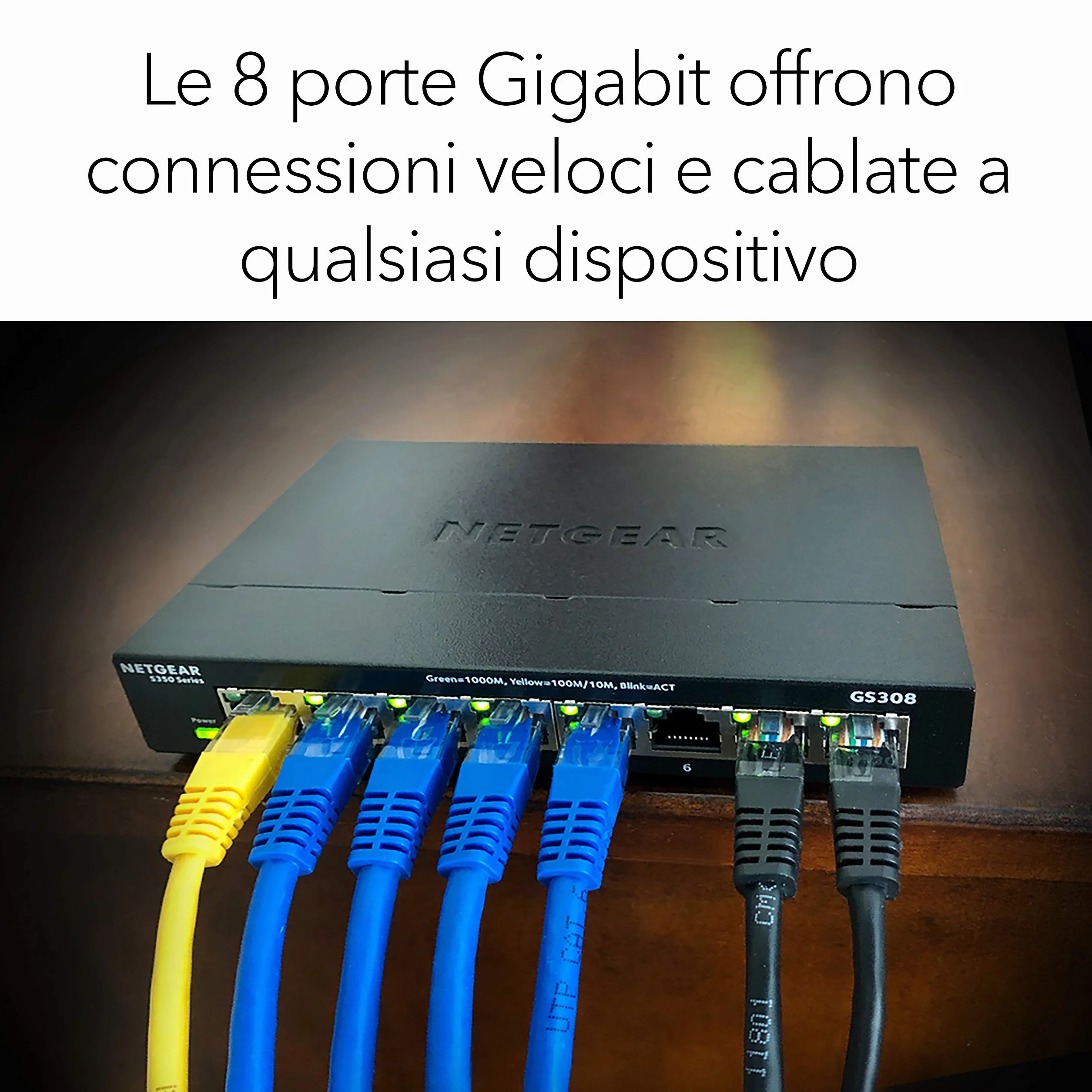 NETGEAR Switch Ethernet 8 porte Unmanaged (GS308), Switch Gigabit hub di rete domestica, Switch 8 Porte gigabit per ufficio, Plug-and-play, silenzioso, montaggio desktop o a parete
