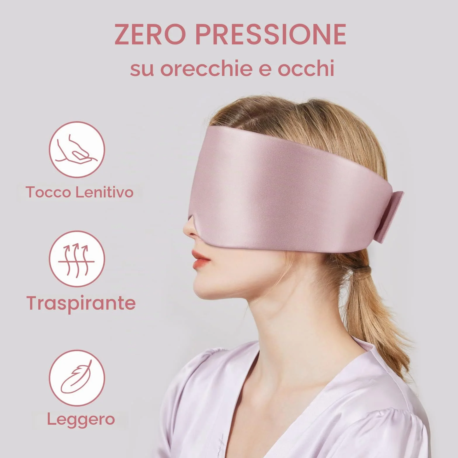 Mascherina per dormire in seta di gelso 100% regolabile rosa