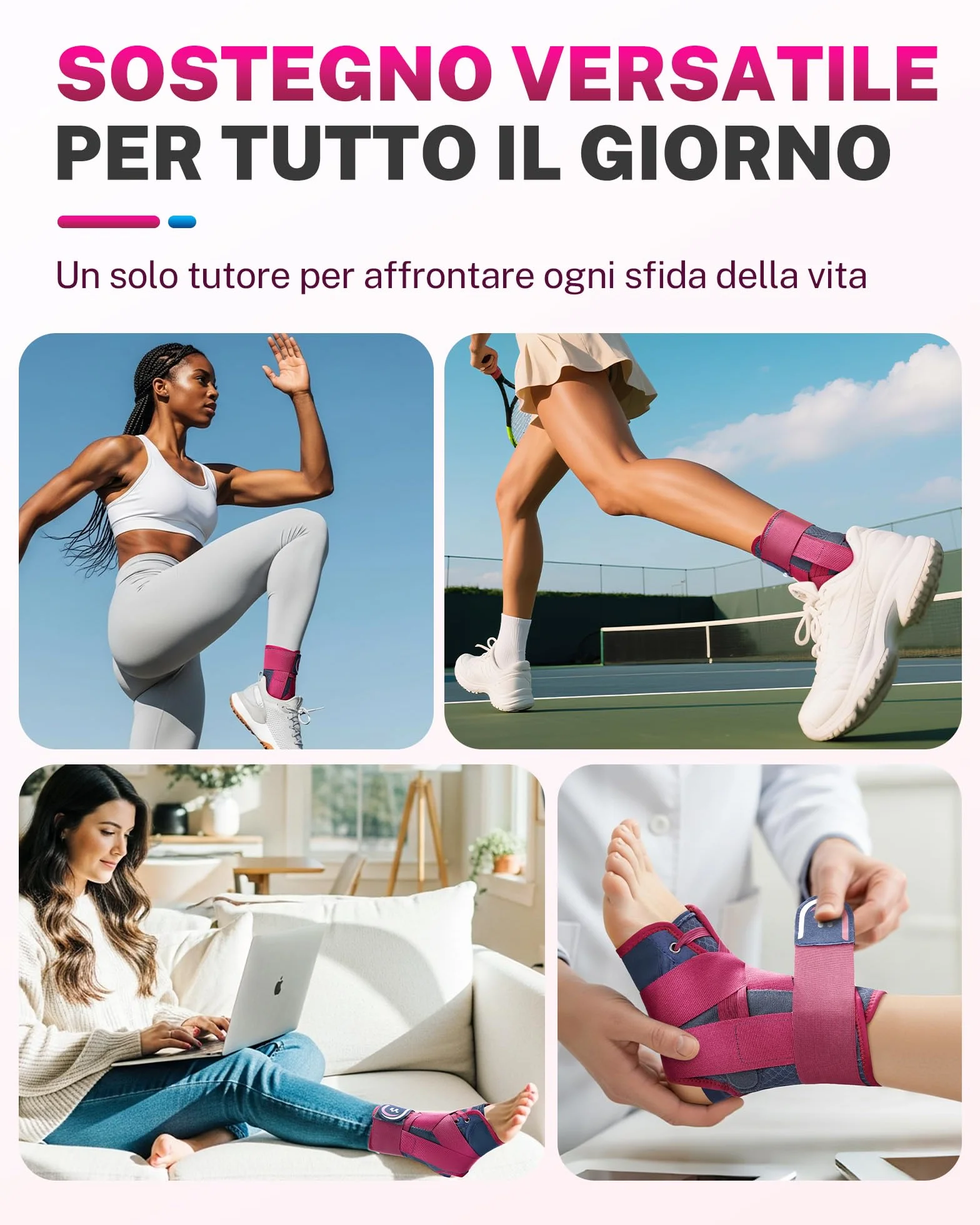Fitomo Tutore Caviglia con stabilizzatori rimovibili per Prevenzione e Recupero Infortuni