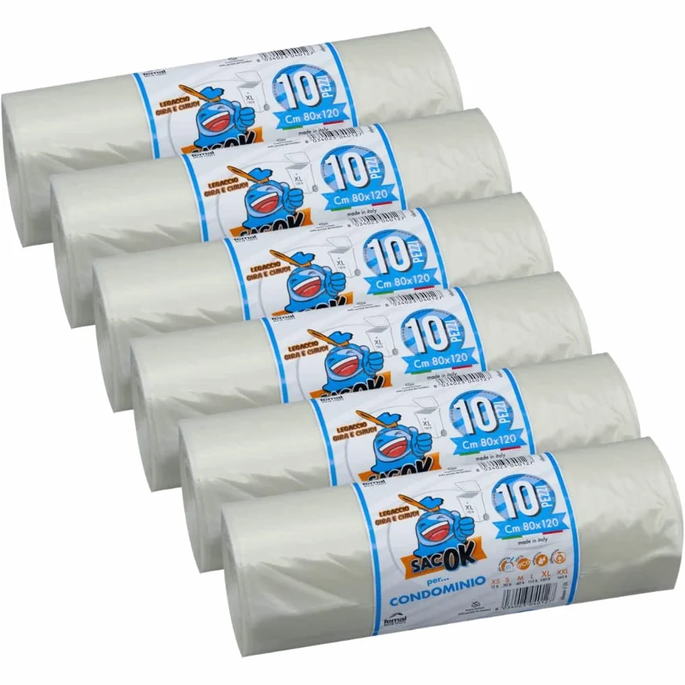 Sacchi Trasparenti Spazzatura 80x120 Resistenti XXL 60 Pezzi