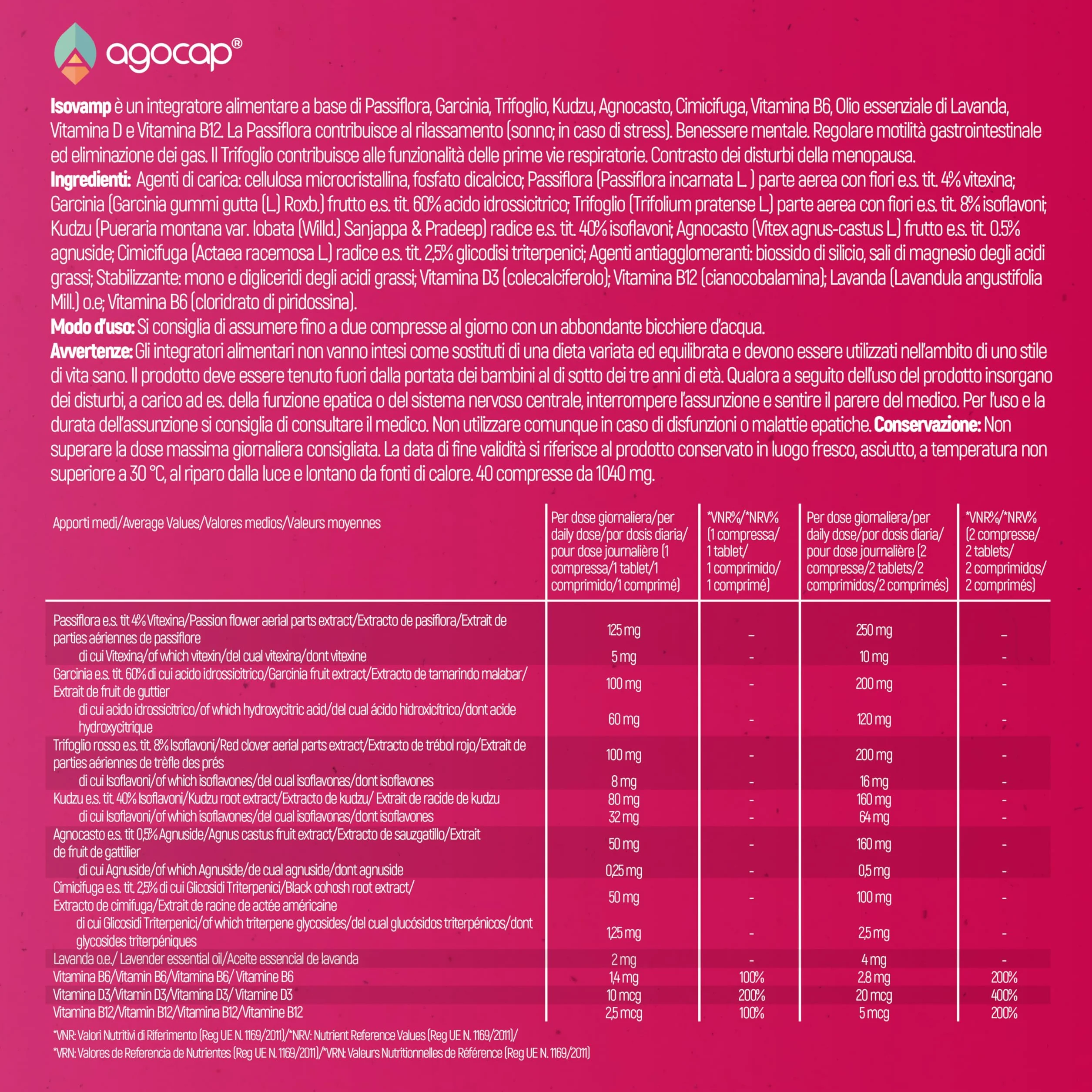 Agocap Isovamp integratore menopausa Trifoglio Rosso Cimicifuga vampate calore sbalzi umore