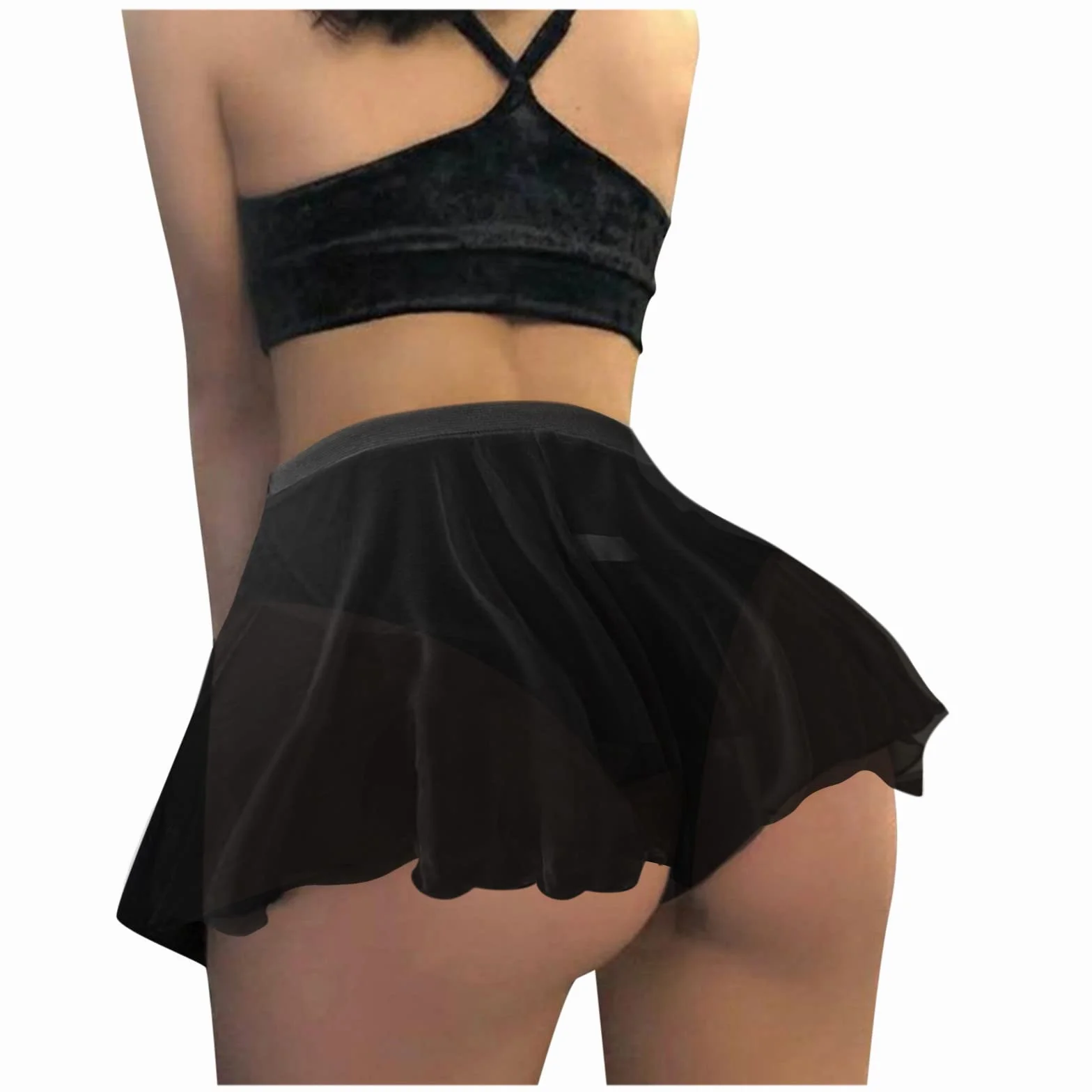 Minigonna da donna a vita alta sexy in rete trasparente pantaloncini Hot Dress Y2K gonne corte da club feste streetwear