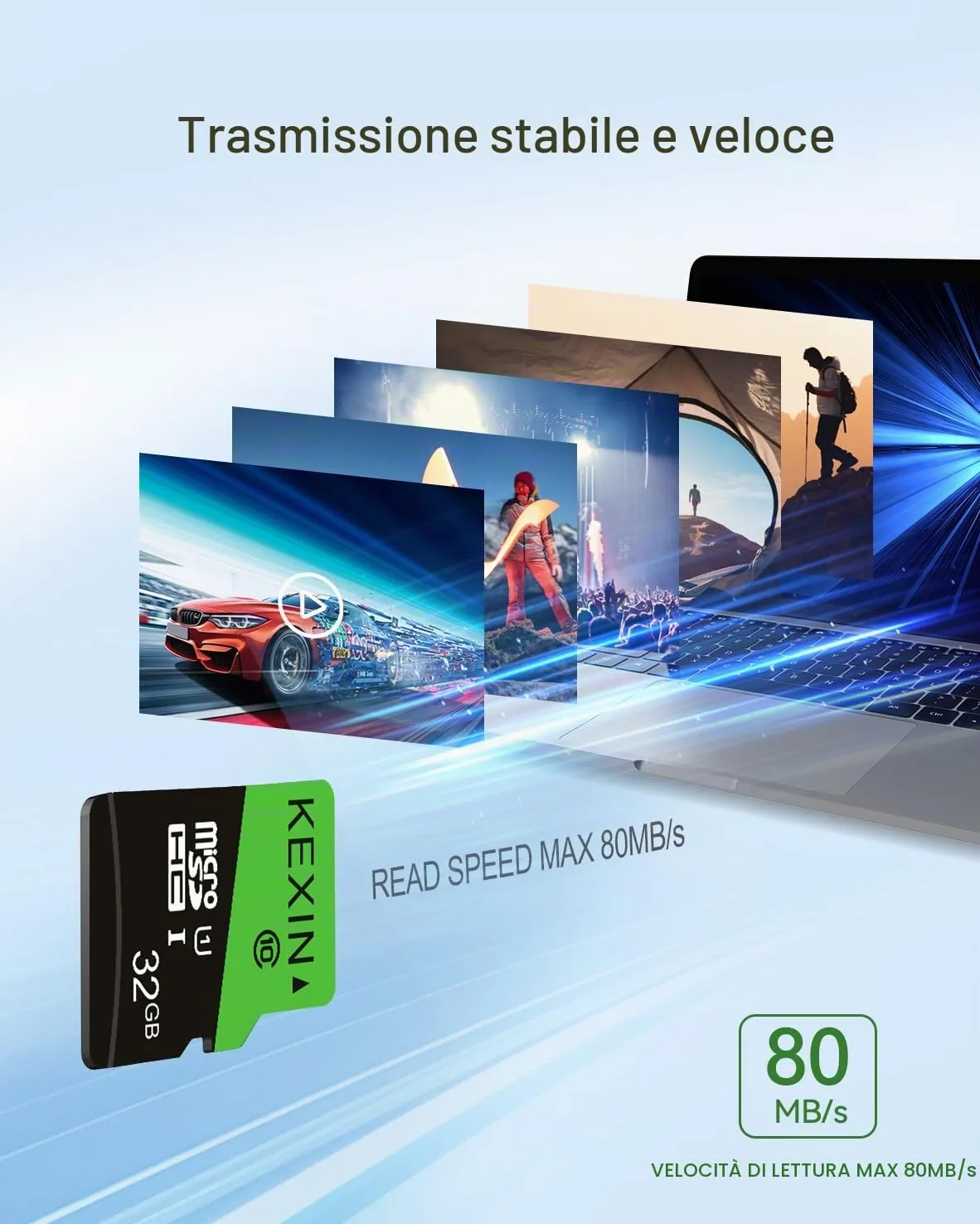 KEXIN Micro SD Scheda 32GB e Adattatore SD, Set da 5 Scheda di Memoria Classe 10 USH-I MicroSDHC Schede C10 U1 Micro SD Card 32Giga TF Card per Telefono Fotocamera Switch Tablet (5 Pezzi, Nero Verde)