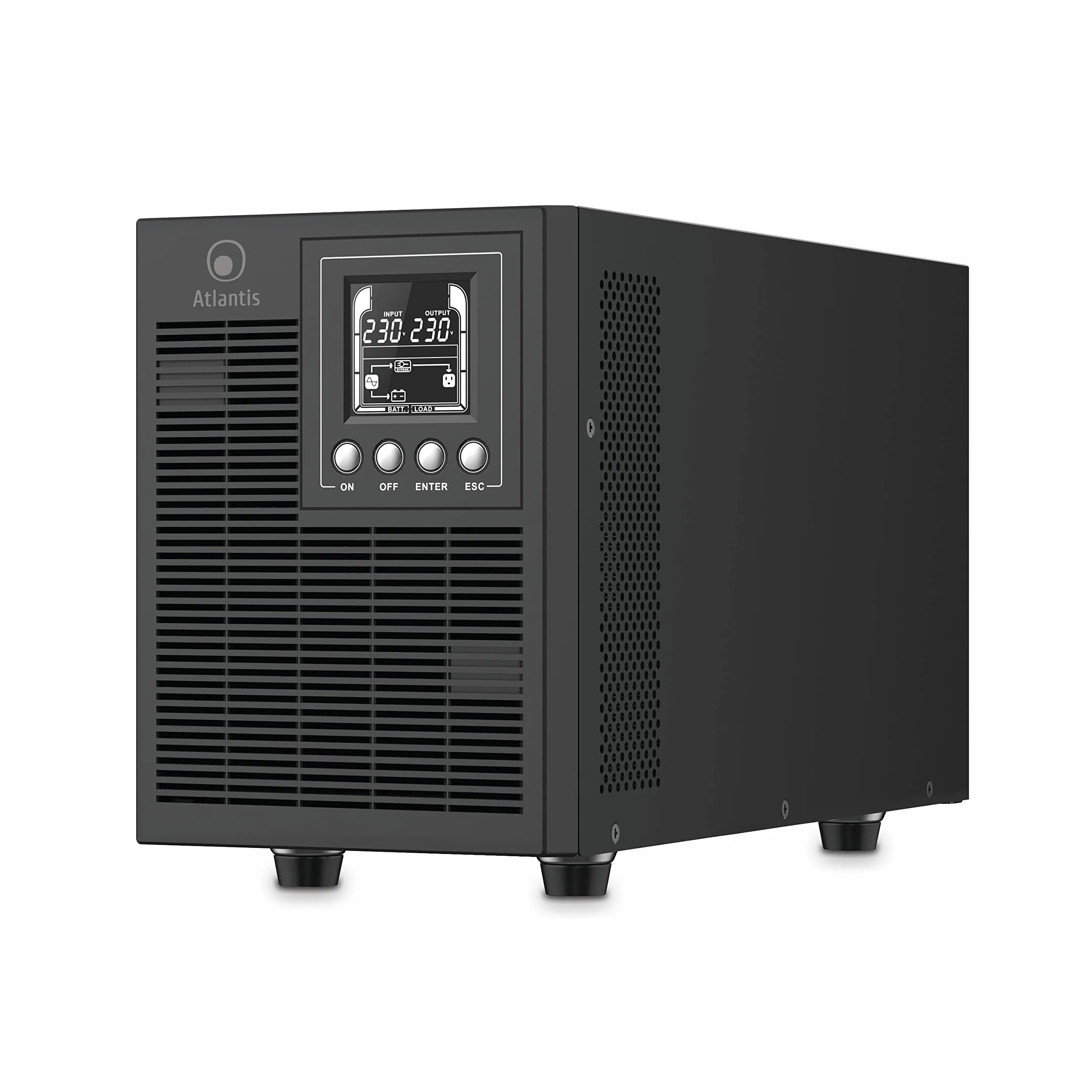 Atlantis A03-OP2002P PRO UPS OnLine Gruppo di Continuità Server Doppia conversione Onda Sinusoidale Pura 2000VA 1800W, Tower, display LCD, USB, seriale RS-232, 4 uscite IEC, slot SNMP, 4x12V-9Ah