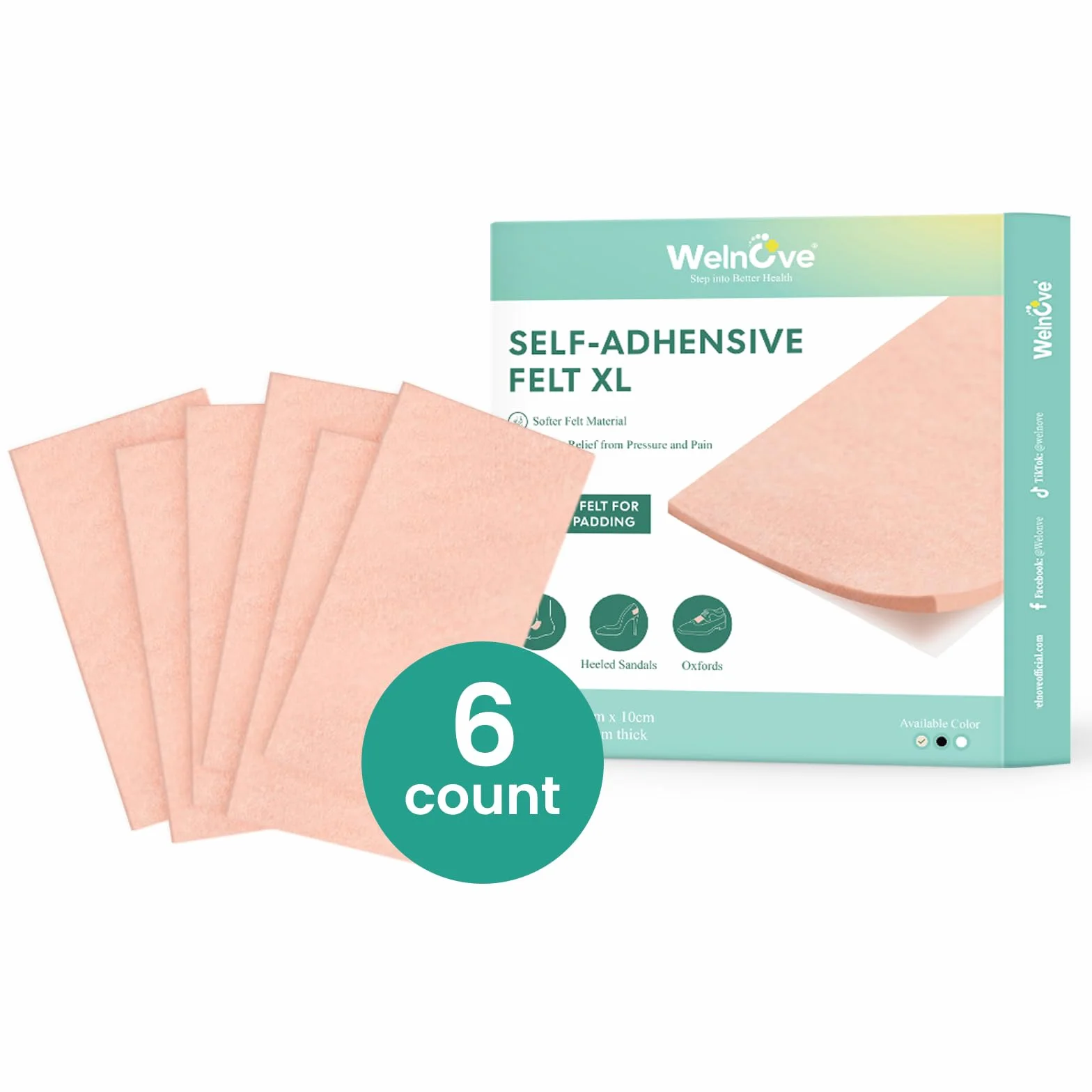 Welnove Podologico Feltro Autoadesivo 6 Fogli – Nastro Moleskin per Vesciche Piedi