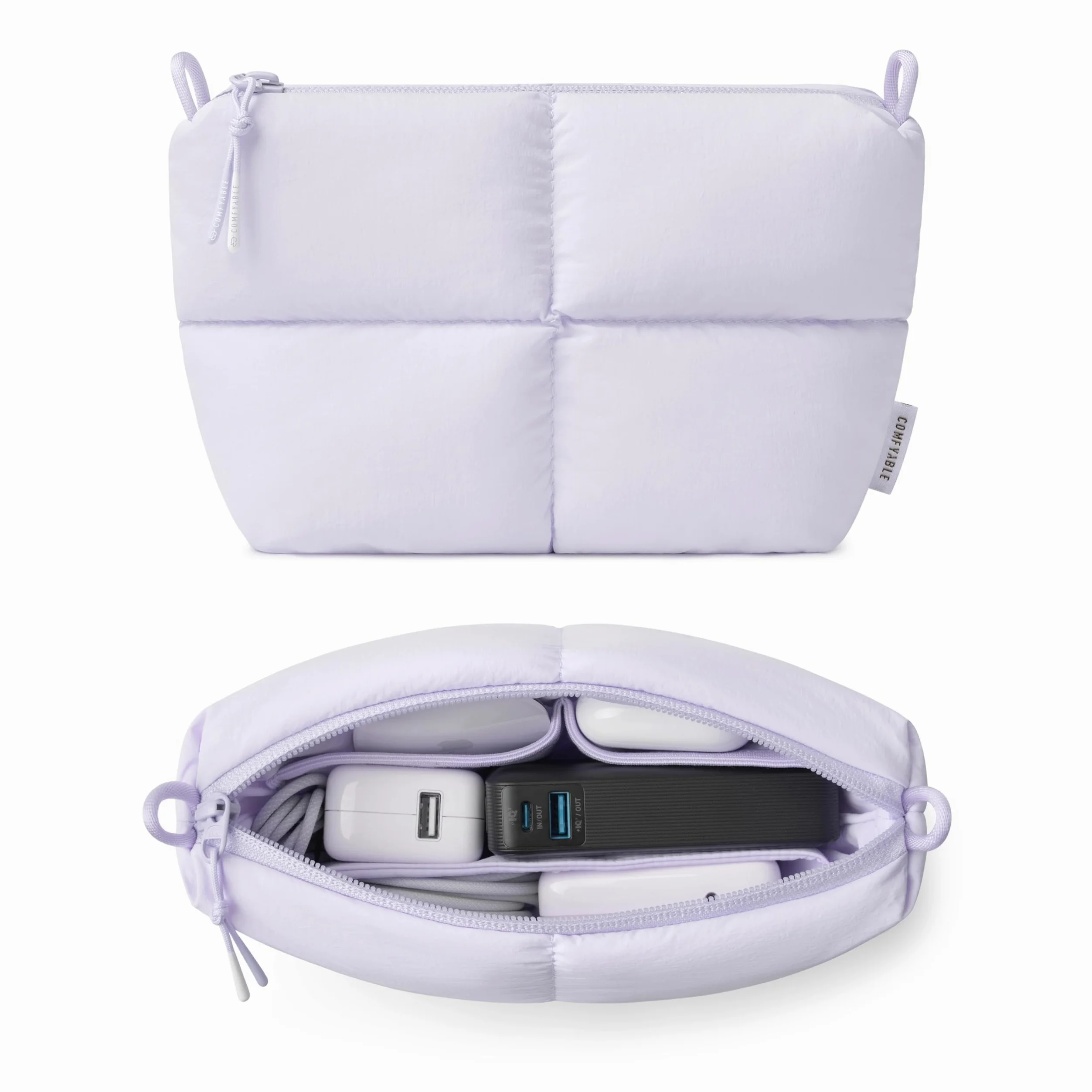 Comfyable Puffy Electronics, custodia da viaggio per accessori tecnologici, per donne e uomini, custodia per cavi, caricabatterie, telefono, power bank, cavo, custodia compatta per accessori tecnici
