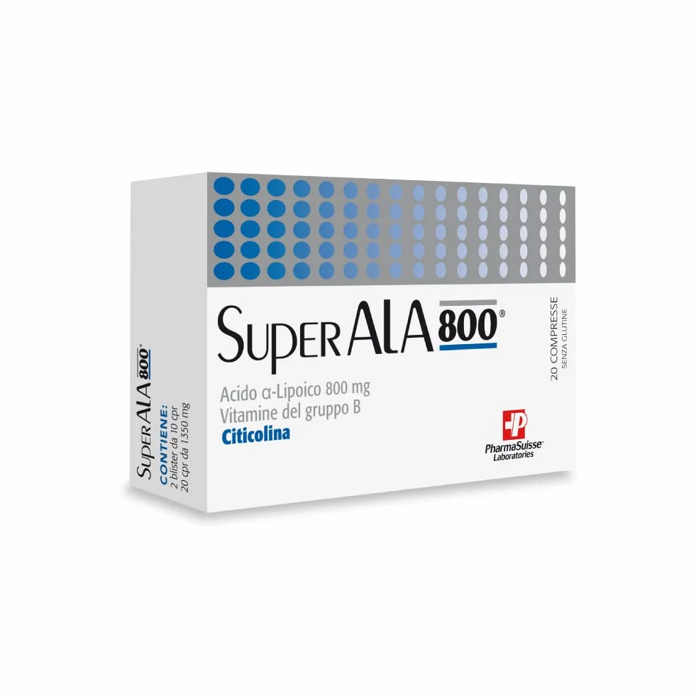 PharmaSuisse Laboratories SuperAla 800 Integratore Alimentare Acido Alfa-lipoico Citicolina Vitamine gruppo B 20 compresse