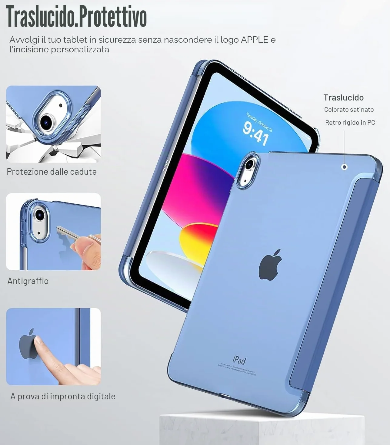 TiMOVO Custodia iPad 11 Gen 2025 A16, iPad 10 Gen 10,9" 2022, Retro PC Rigido Semi-Trasparente, Auto Sveglia/Sonno, Blu Abisso