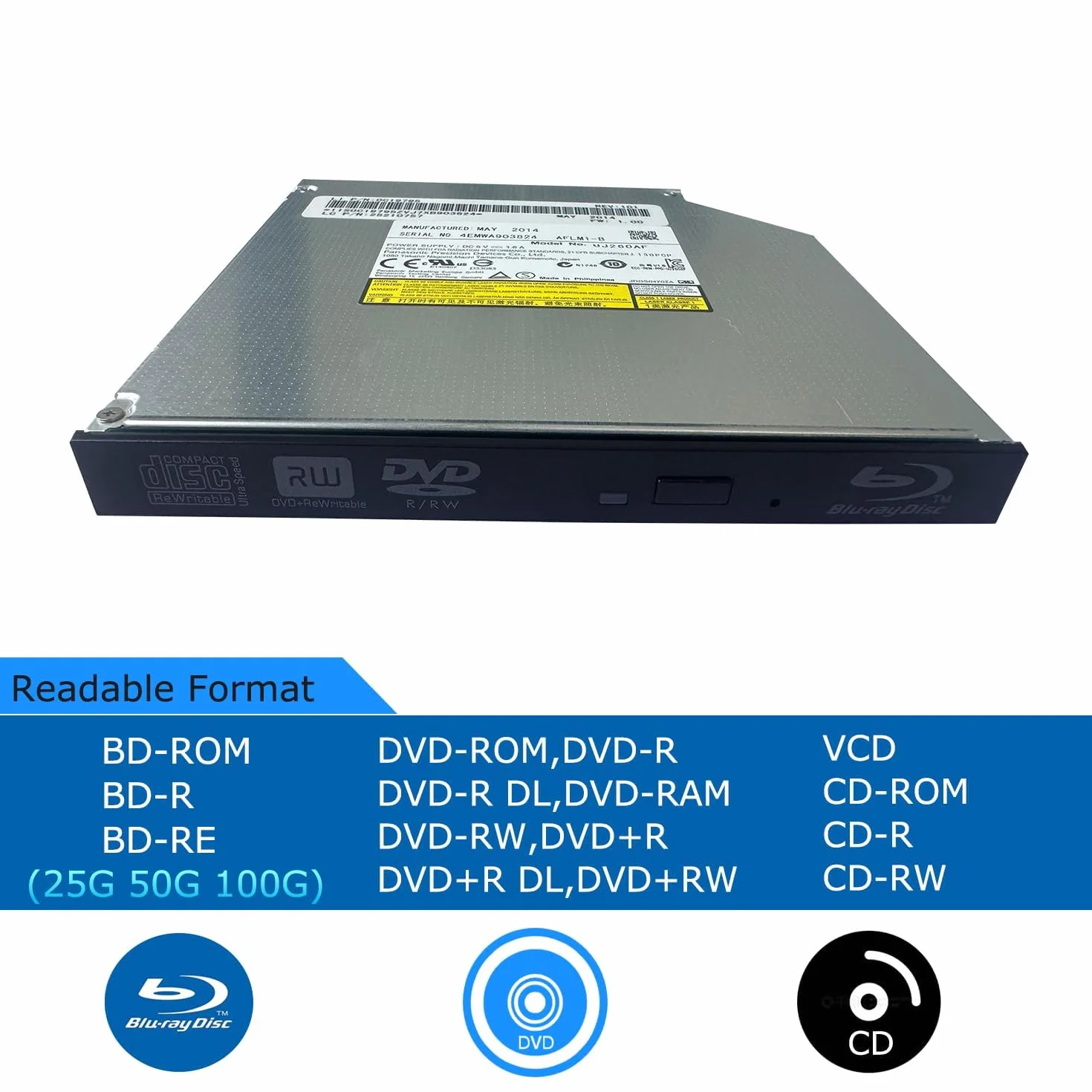 UJ-260 UJ260 6X Blu-RAY BD-RE DVD Rewriter interno 12,7 mm SATA Laptop Drive con lunetta per Dell Optiplex 7020 3060 3050 e per HP Pavilion dv4 dv5 dv6 dv7 dv8