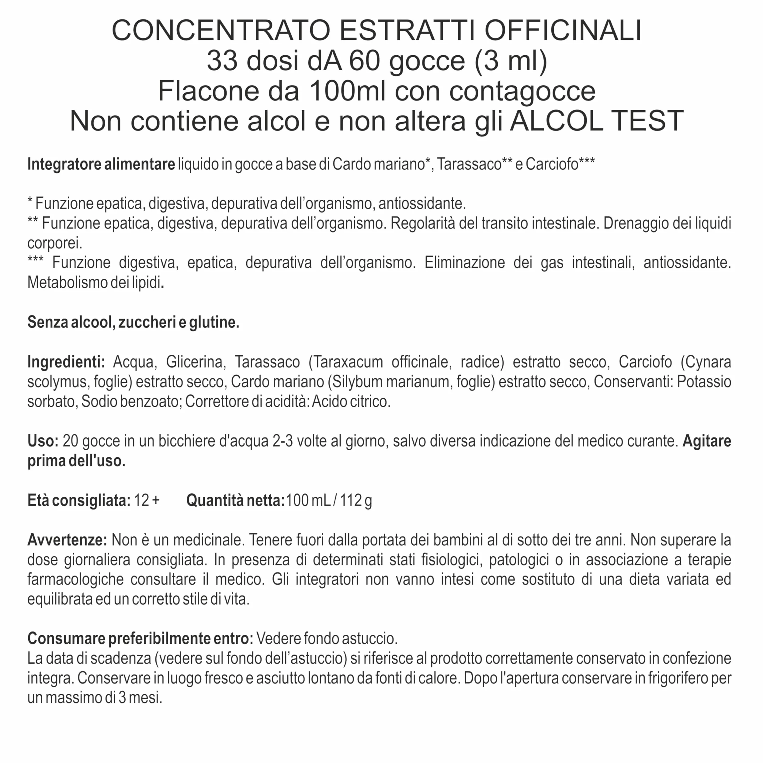 Cardo Mariano Tarassaco e Carciofo Gocce 100 ml Integratore Detox Fegato e Intestino Silimarina Extra Forte
