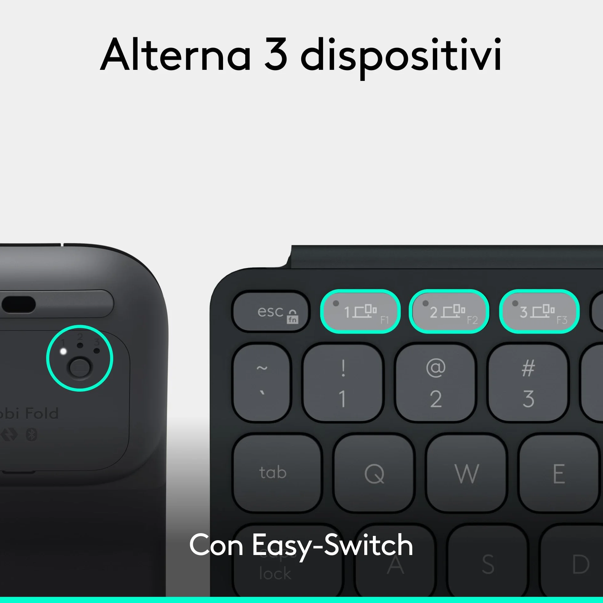 Logitech Keys-To-Go 2 e Mobi Fold, tastiera sottile con coperchio e mouse pieghevole, leggeri, portatili, Bluetooth, per PC Windows, Mac, Android, Chromebook, iPad, ITA QWERTY - Grafite