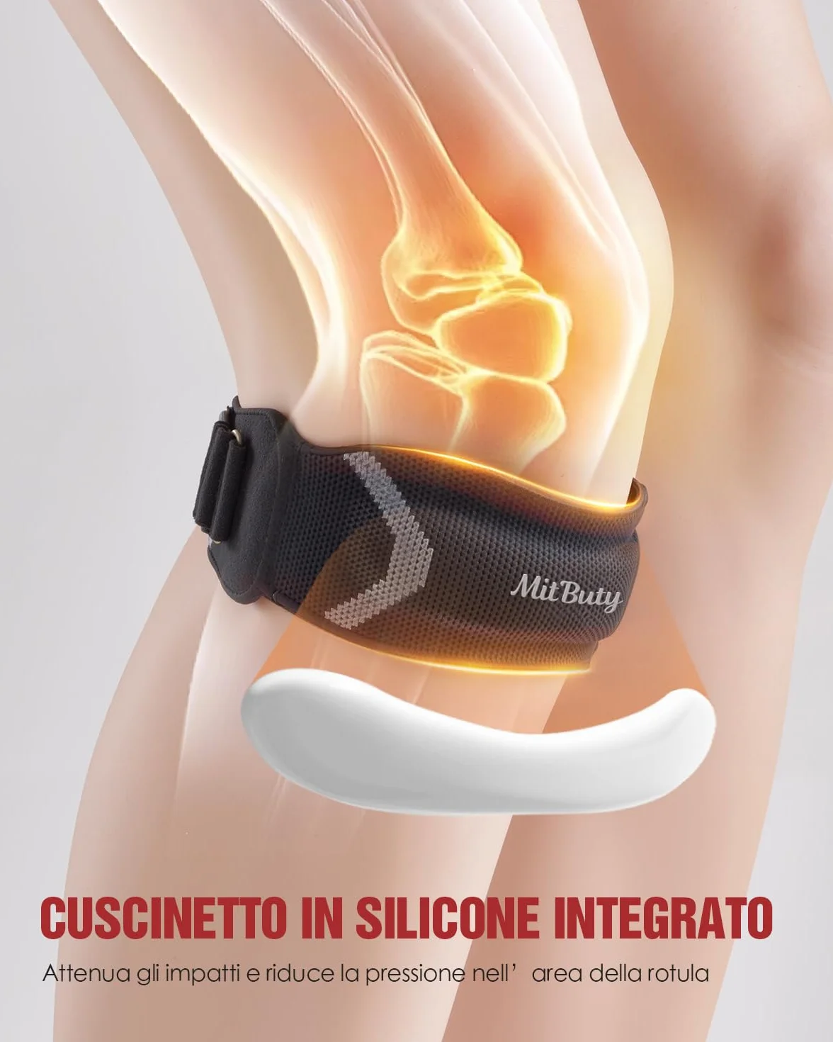 Tutore Tendine Rotuleo con Cuscinetto in Silicone (Set da 2) – Ginocchiera Ortopedica Regolabile per Corsa