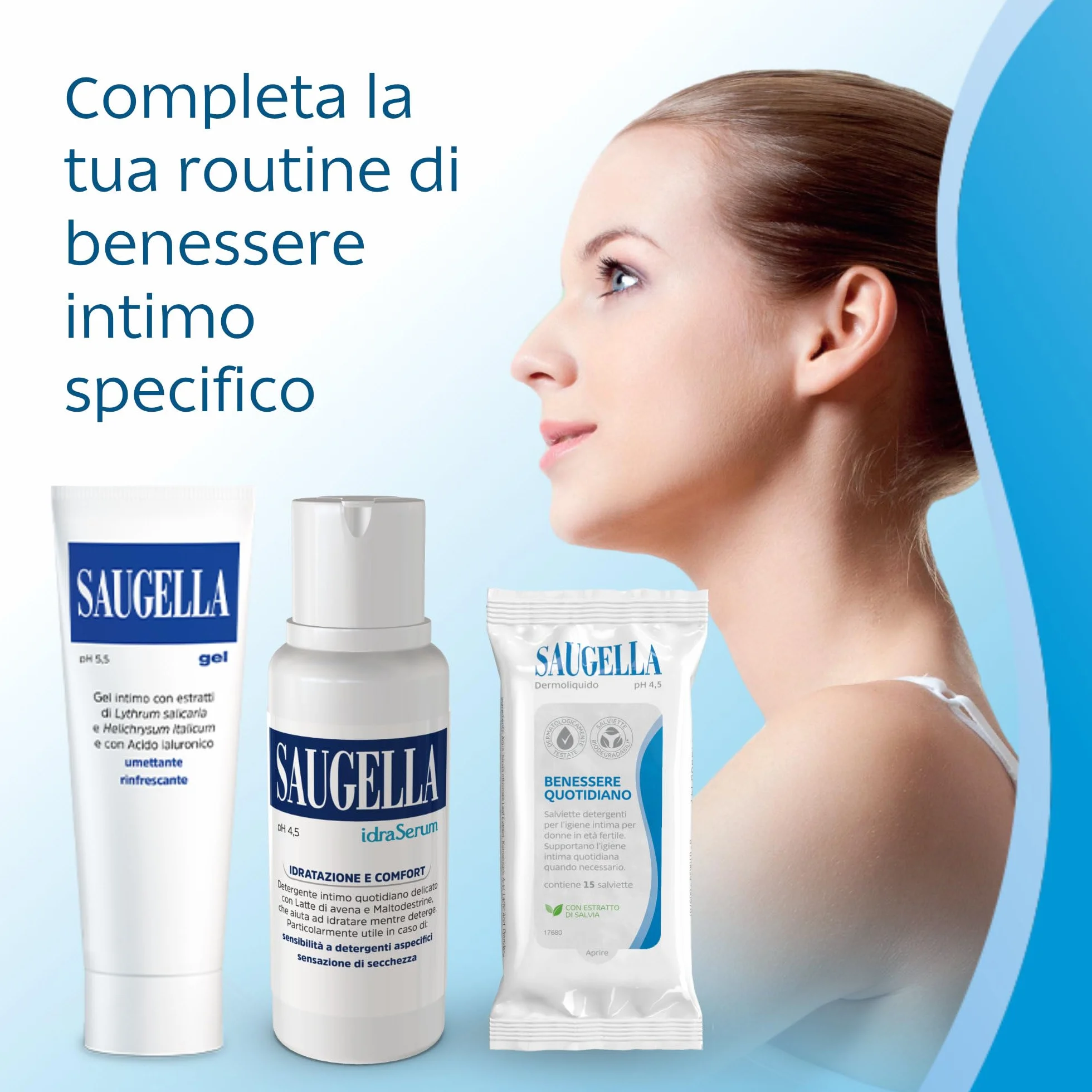 Saugella IdraSerum Detergente Intimo Delicato pH 4.5 Latte d'Avena Acido Lattico Lavanda 200 ml