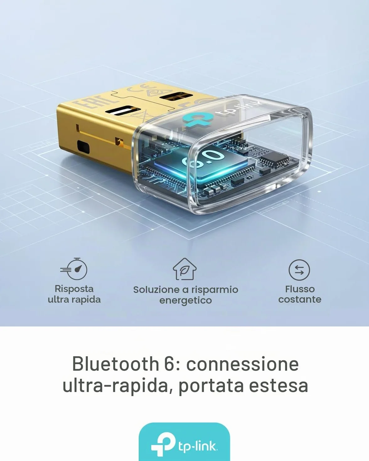 TP-Link UB600 Bluetooth 6.0 Nano USB Adattatore Bluetooth per PC, Compatibile con PS5/PS4/Telefono/Cuffie/Tastiera/Mouse, Windows 11/10/8.1/7